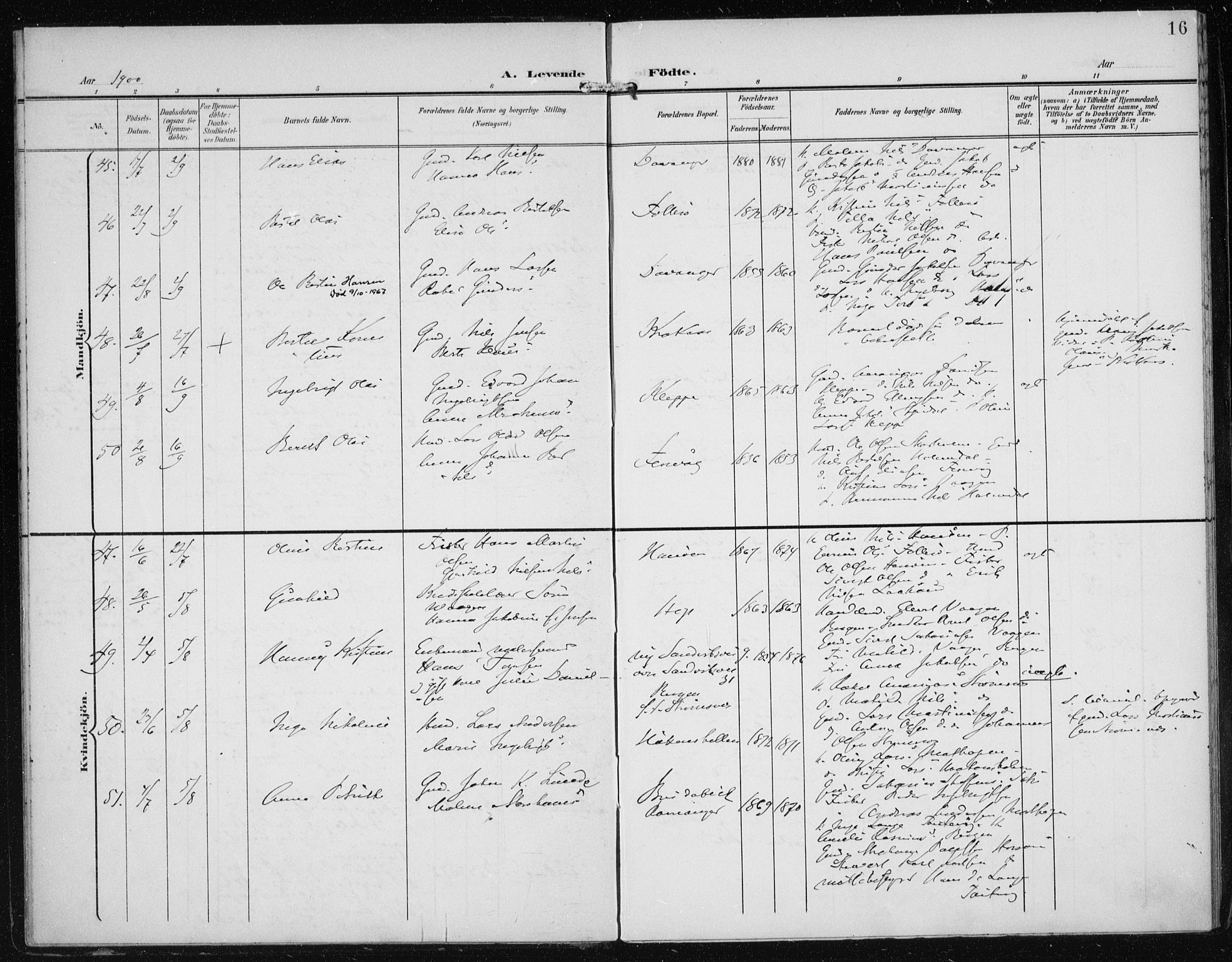 Askøy Sokneprestembete, AV/SAB-A-74101/H/Ha/Haa/Haac/L0001: Parish register (official) no. C 1, 1899-1905, p. 16