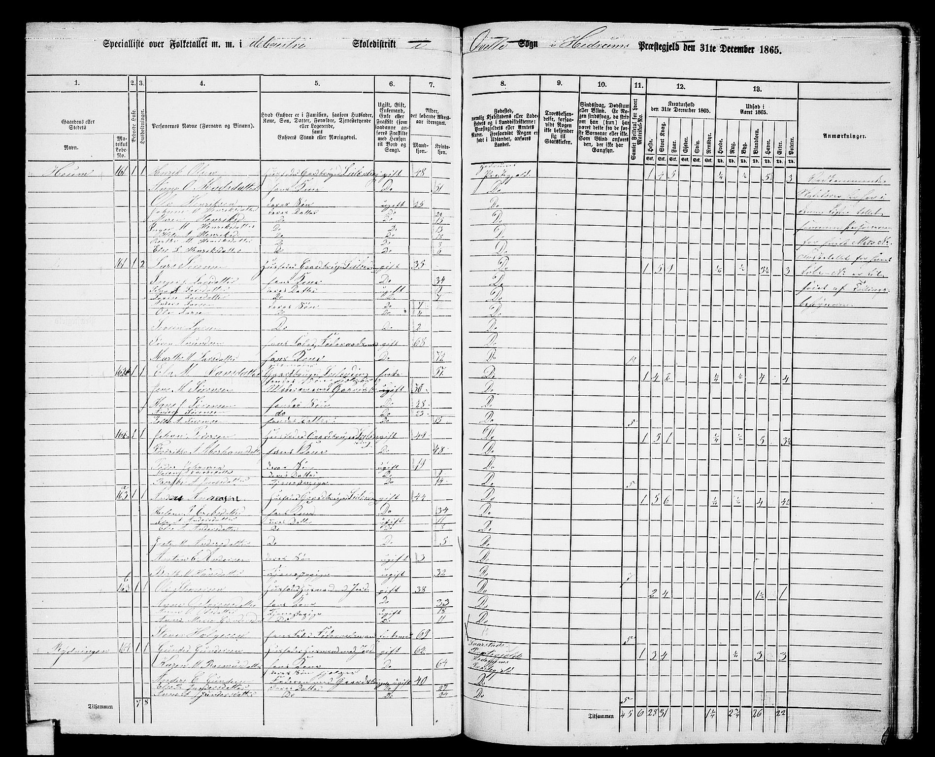 RA, 1865 census for Hedrum, 1865, p. 168