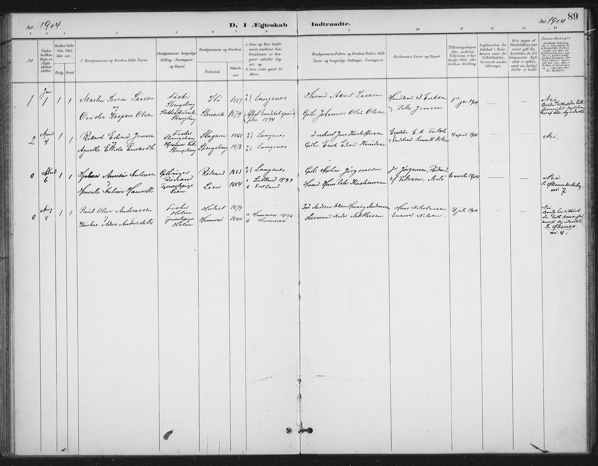Ministerialprotokoller, klokkerbøker og fødselsregistre - Nordland, SAT/A-1459/894/L1356: Parish register (official) no. 894A02, 1897-1914, p. 89