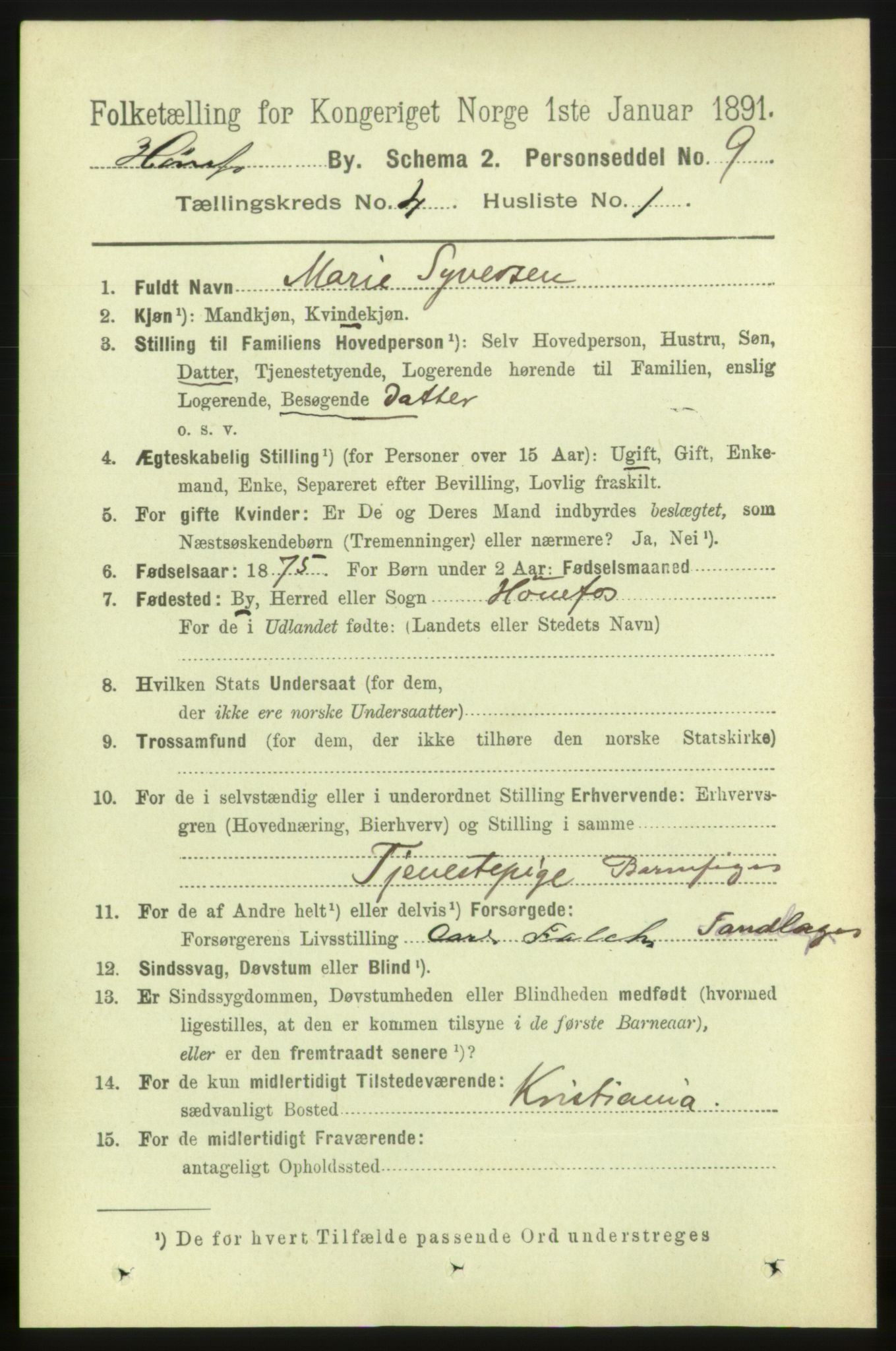 RA, 1891 census for 0601 Hønefoss, 1891, p. 795