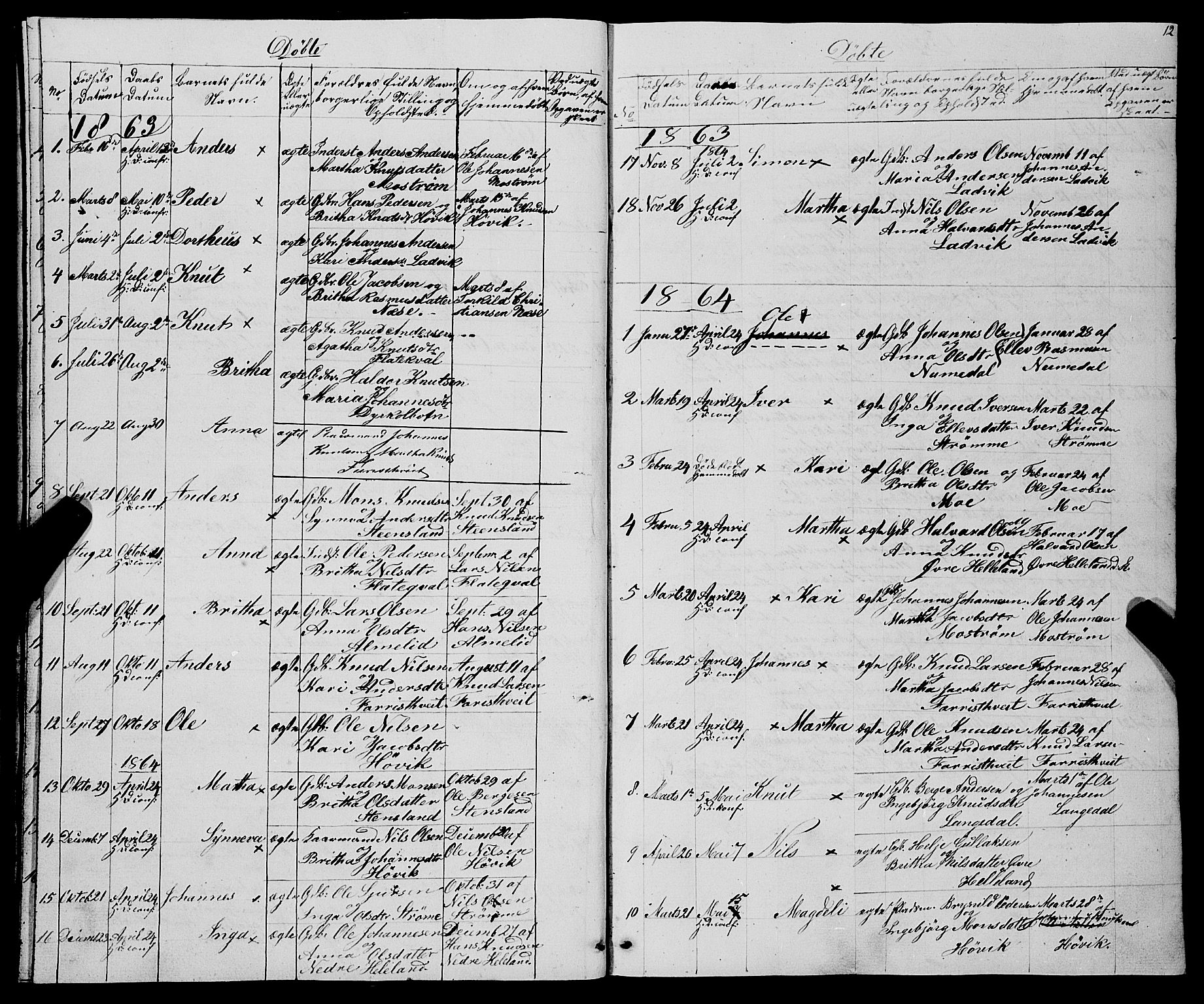 Osterfjorden Soknepresembete, SAB/A-77301: Parish register (copy) no. B 1, 1851-1890, p. 12