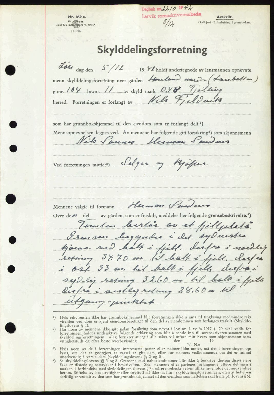 Larvik sorenskriveri, AV/SAKO-A-83/G/Ga/Gab/L0076: Mortgage book no. A-10, 1942-1943, Diary no: : 2210/1942