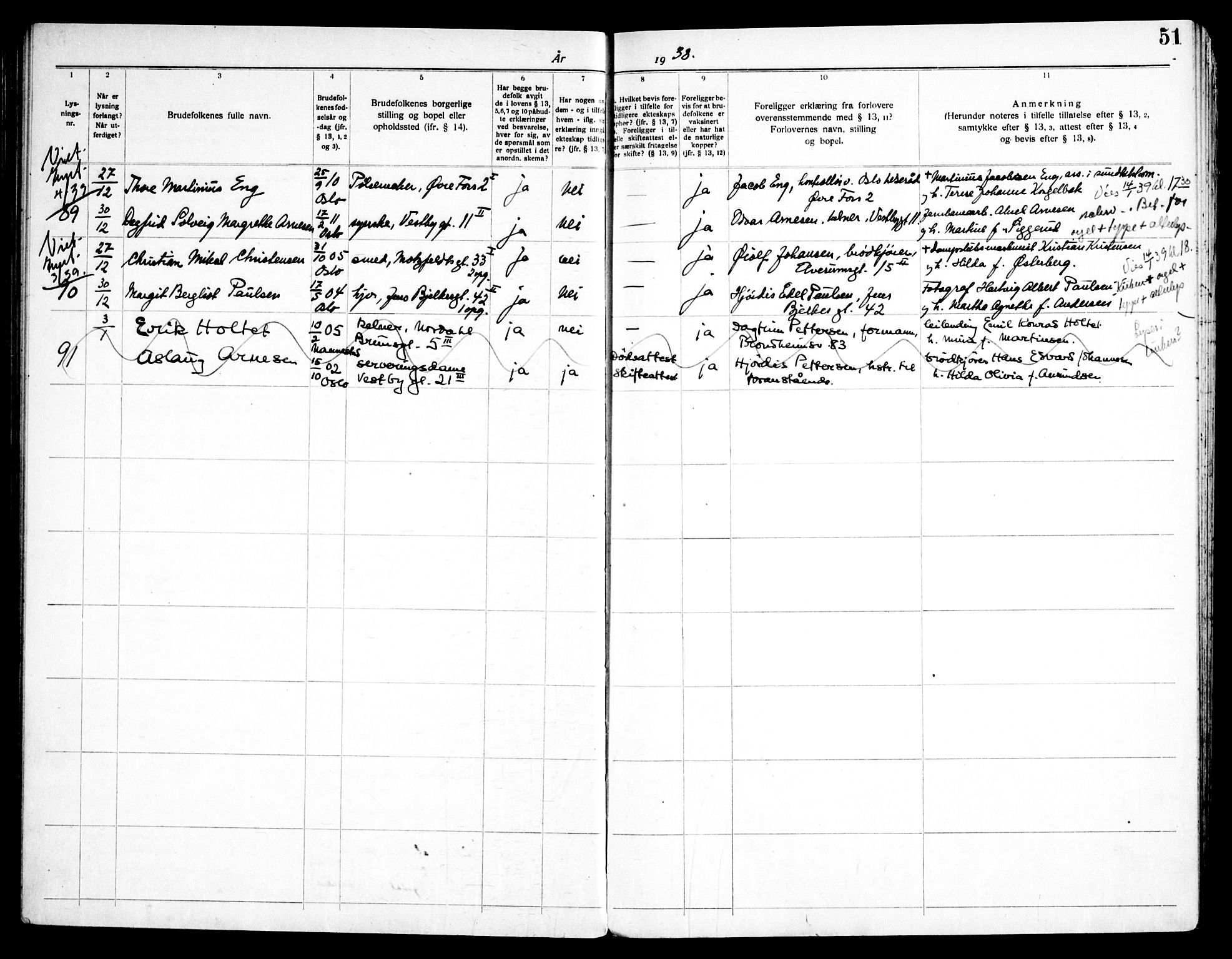 Kampen prestekontor Kirkebøker, SAO/A-10853/H/Ha/L0007: Banns register no. 7, 1935-1946, p. 51