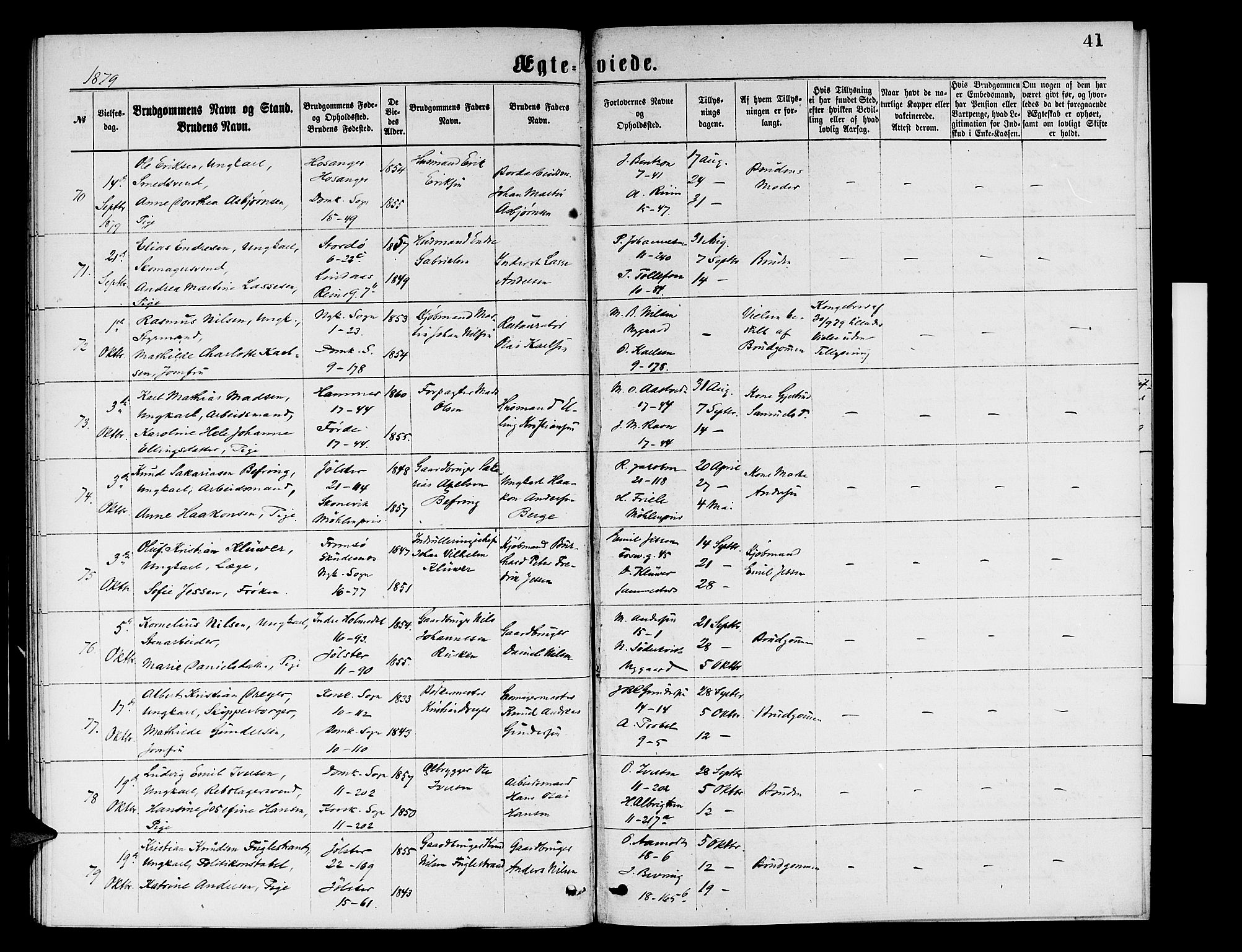 Domkirken sokneprestembete, AV/SAB-A-74801/H/Hab/L0031: Parish register (copy) no. D 3, 1877-1880, p. 41