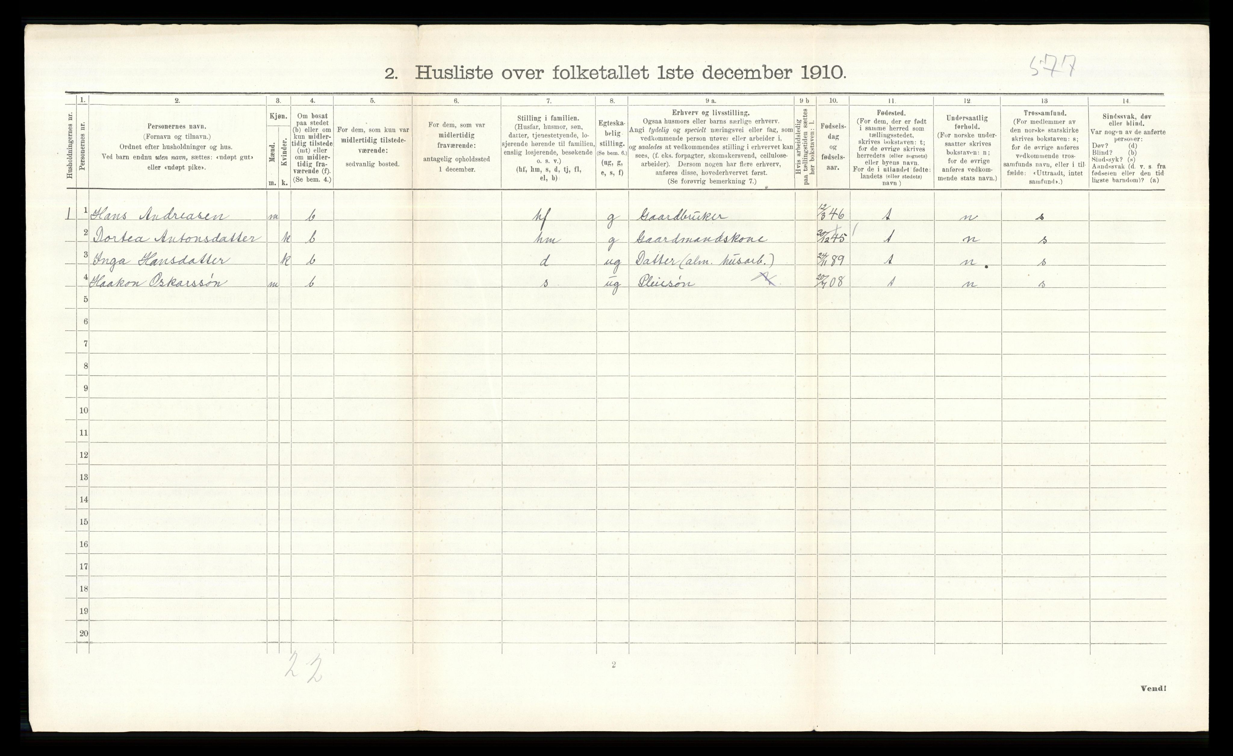 RA, 1910 census for Nes, 1910, p. 749