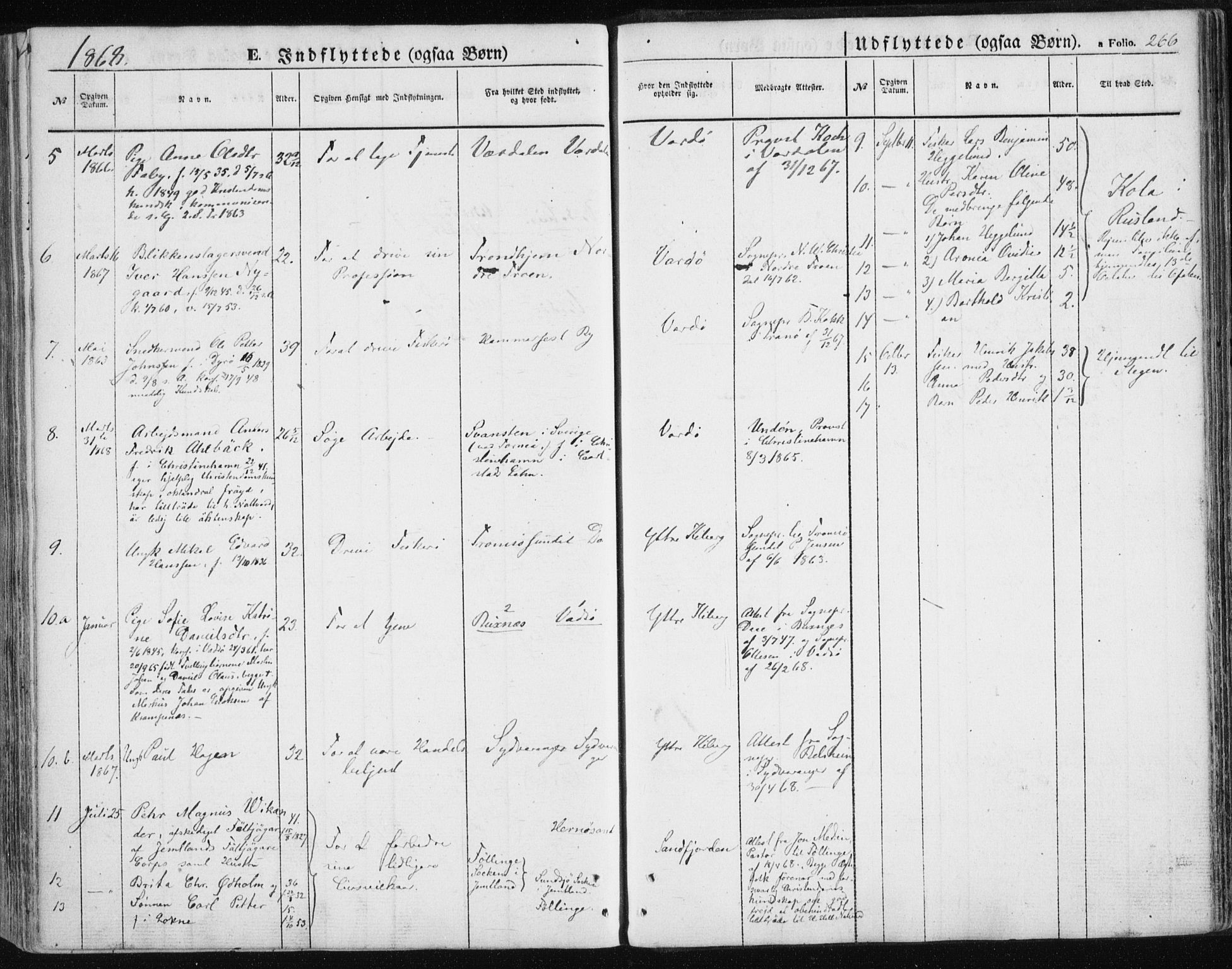 Vardø sokneprestkontor, SATØ/S-1332/H/Ha/L0004kirke: Parish register (official) no. 4, 1862-1871, p. 266