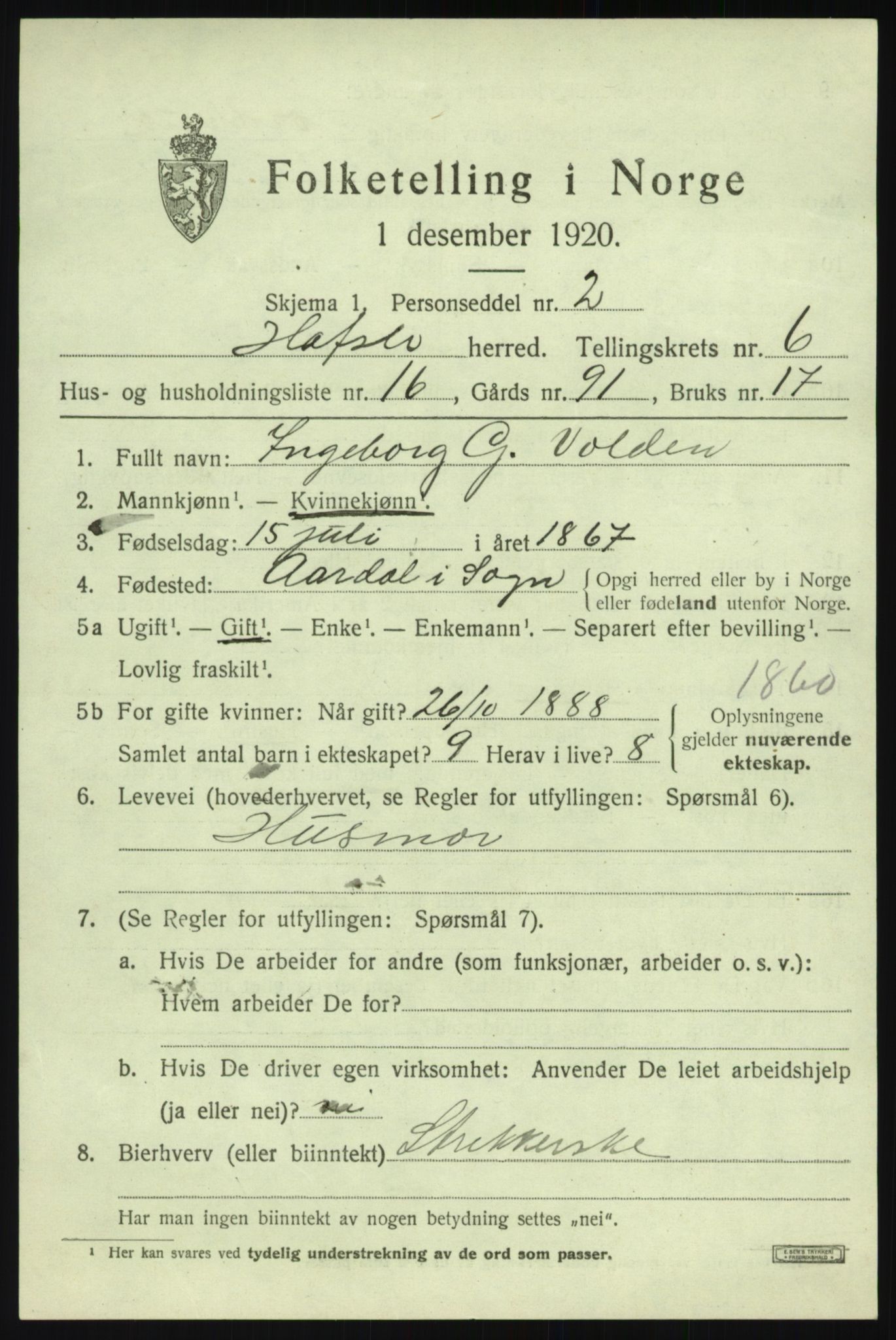 SAB, 1920 census for Hafslo, 1920, p. 4684