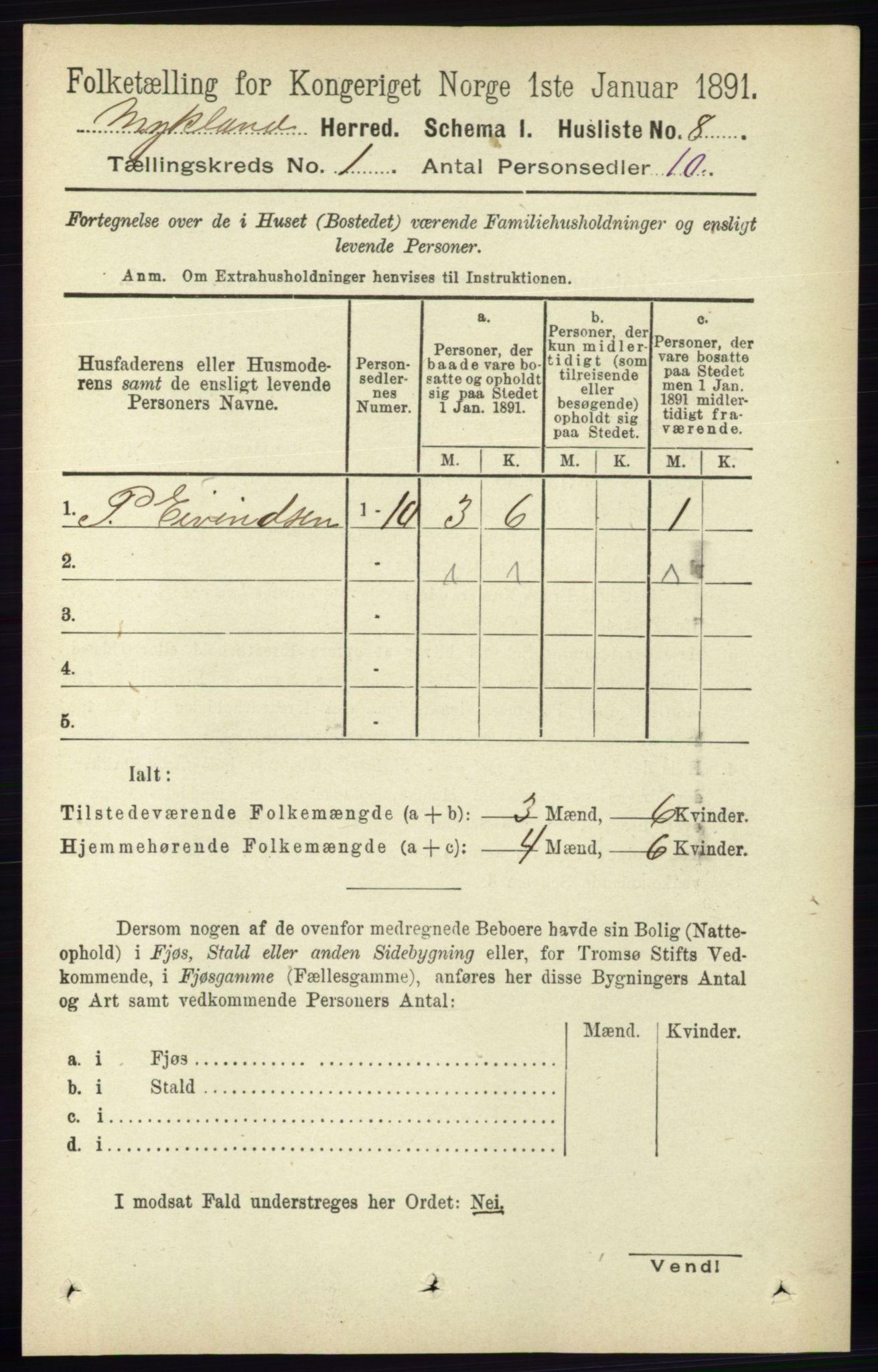 RA, 1891 census for 0932 Mykland, 1891, p. 19