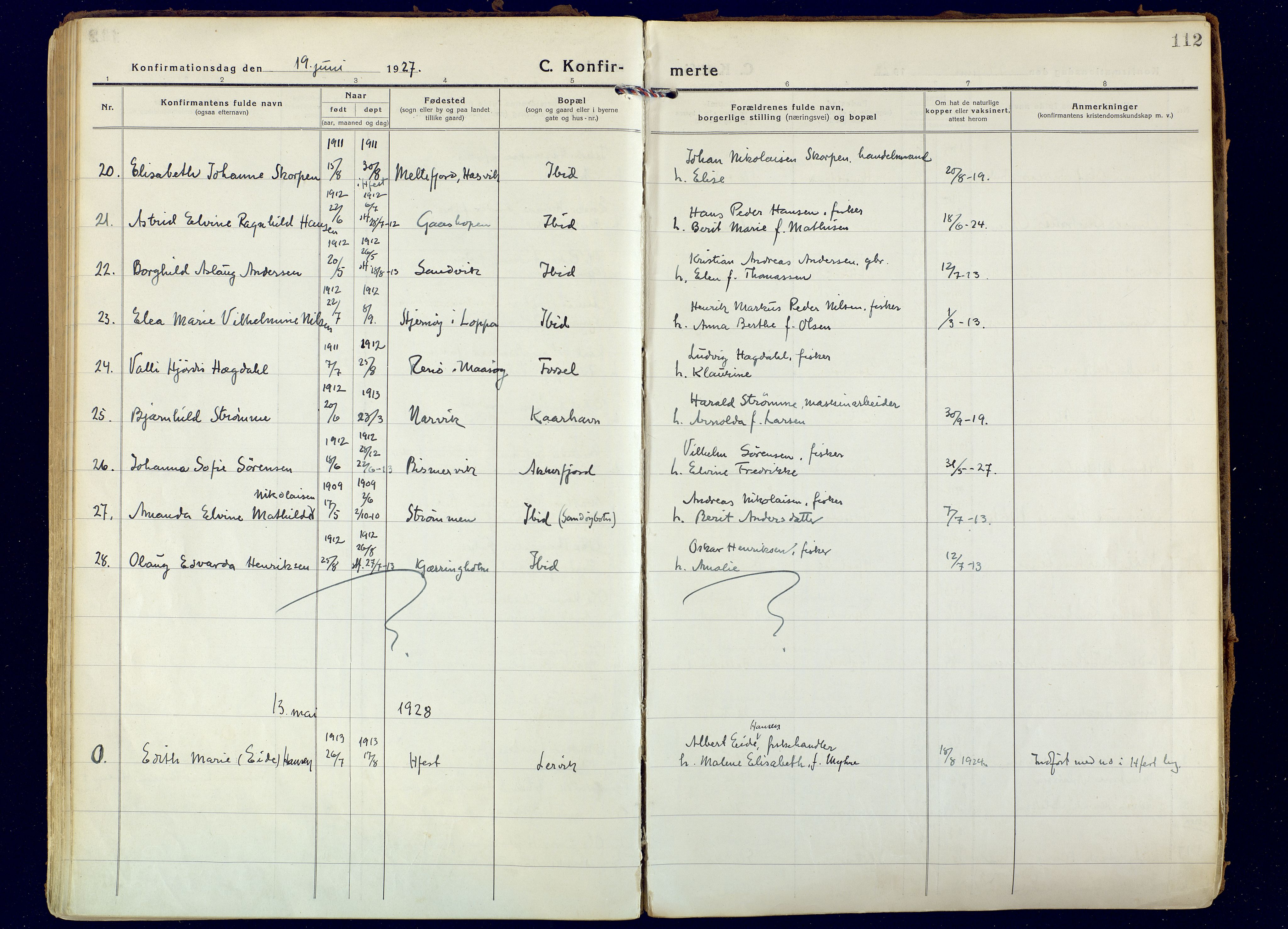 Hammerfest sokneprestkontor, AV/SATØ-S-1347/H/Ha/L0018.kirke: Parish register (official) no. 18, 1918-1933, p. 112