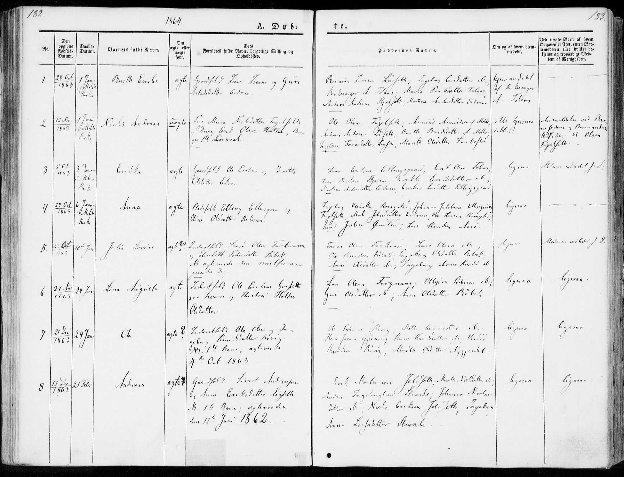 Ministerialprotokoller, klokkerbøker og fødselsregistre - Møre og Romsdal, SAT/A-1454/555/L0653: Parish register (official) no. 555A04, 1843-1869, p. 182-183