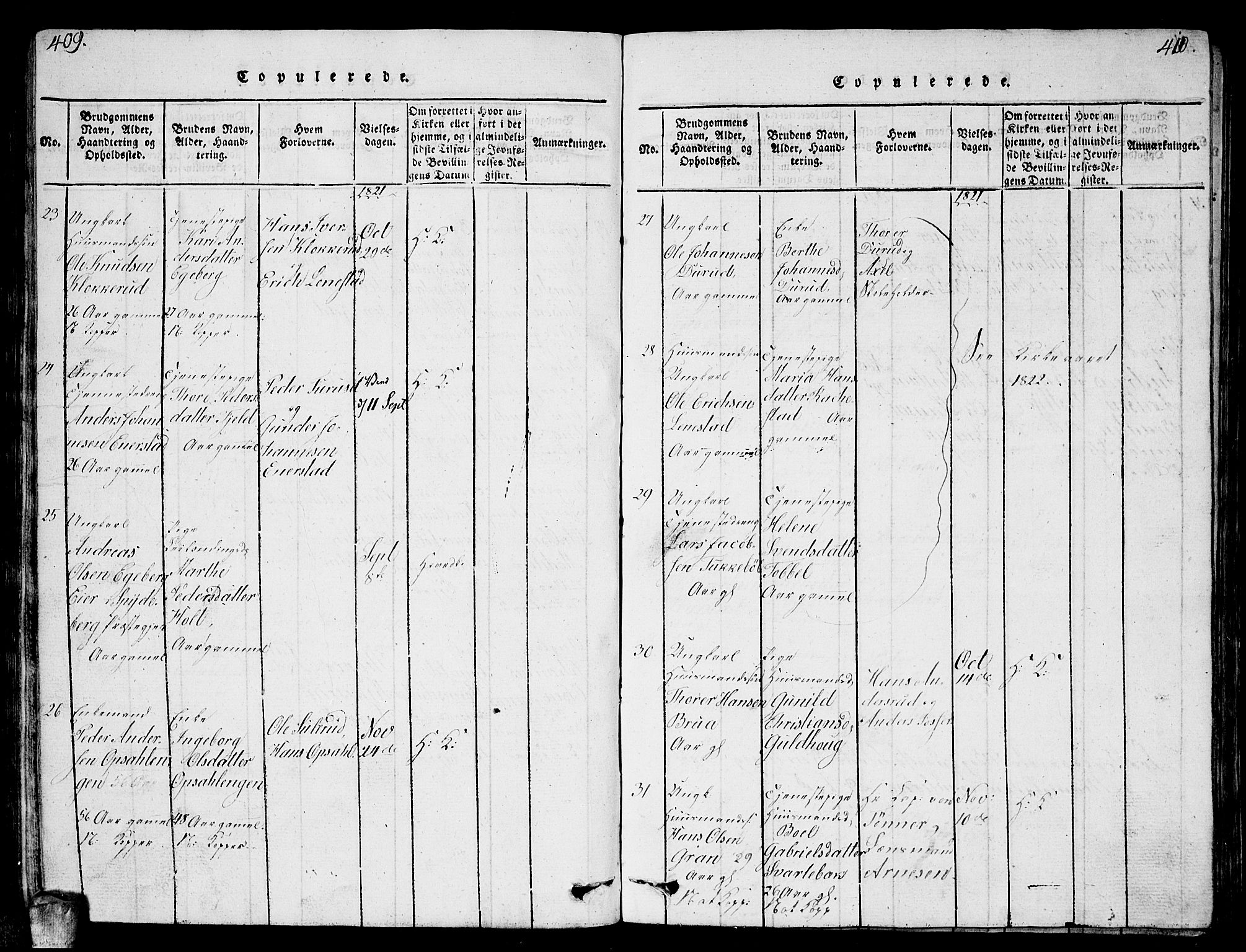 Enebakk prestekontor Kirkebøker, SAO/A-10171c/G/Ga/L0001: Parish register (copy) no. I 1, 1815-1833, p. 409-410