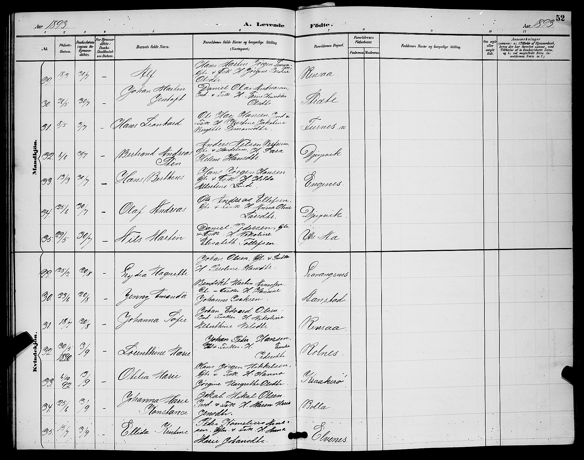 Ibestad sokneprestembete, SATØ/S-0077/H/Ha/Hab/L0008klokker: Parish register (copy) no. 8, 1890-1903, p. 52