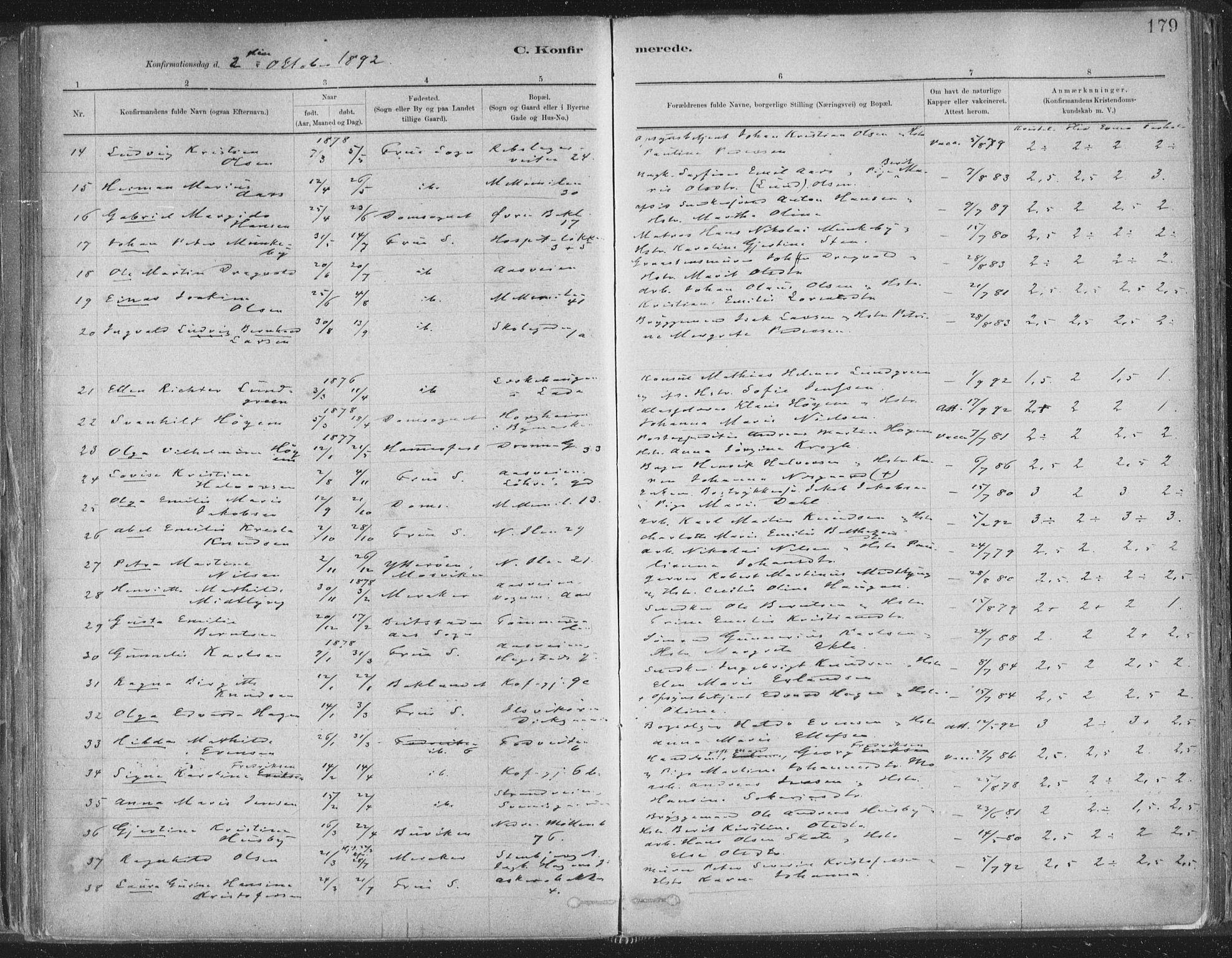 Ministerialprotokoller, klokkerbøker og fødselsregistre - Sør-Trøndelag, AV/SAT-A-1456/603/L0162: Parish register (official) no. 603A01, 1879-1895, p. 179