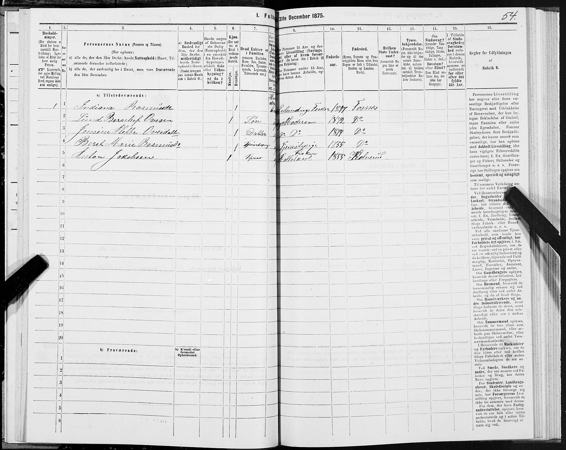 SAT, 1875 census for 1748P Fosnes, 1875, p. 1054