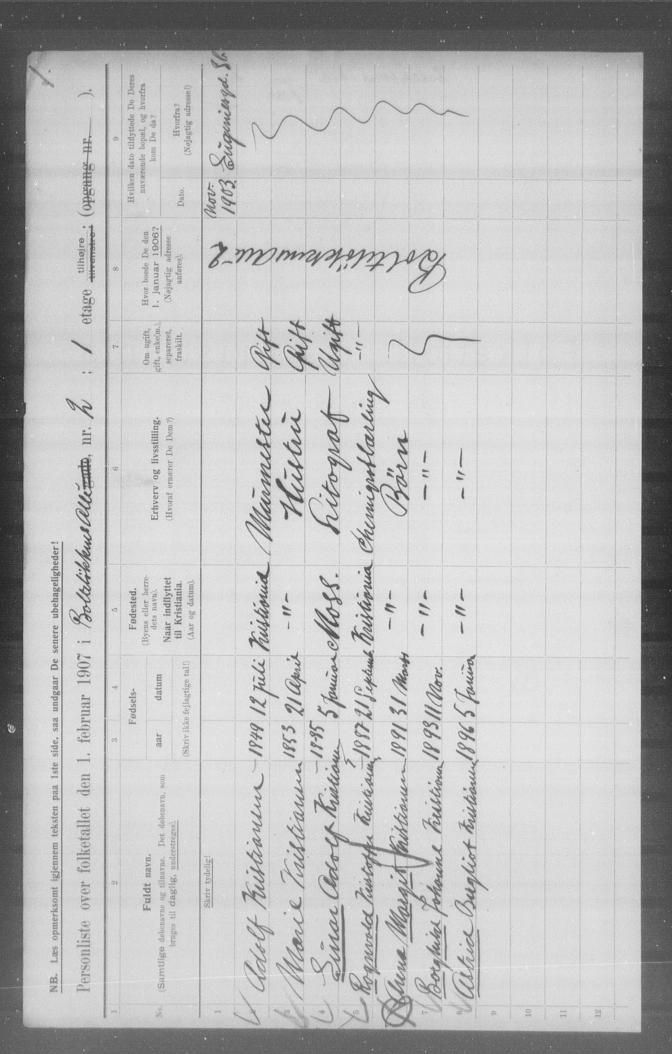 OBA, Municipal Census 1907 for Kristiania, 1907, p. 4000