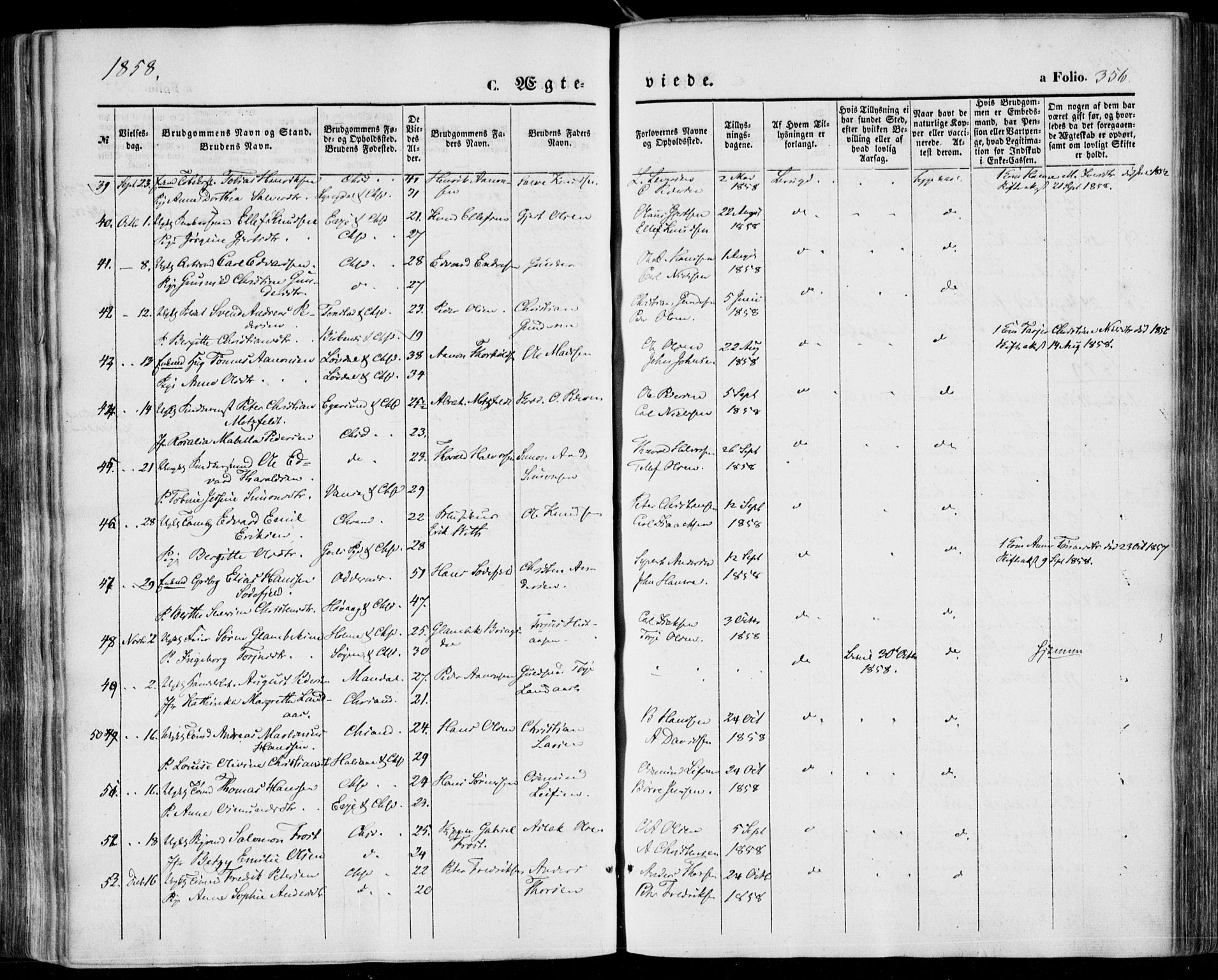 Kristiansand domprosti, SAK/1112-0006/F/Fa/L0014: Parish register (official) no. A 14, 1852-1867, p. 356