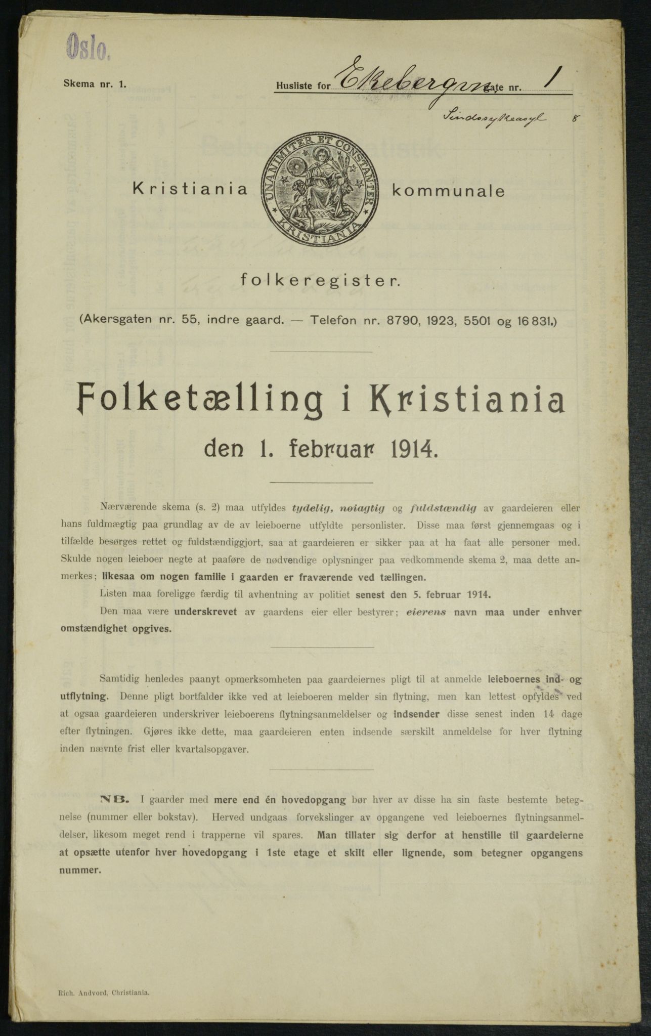 OBA, Municipal Census 1914 for Kristiania, 1914, p. 20285