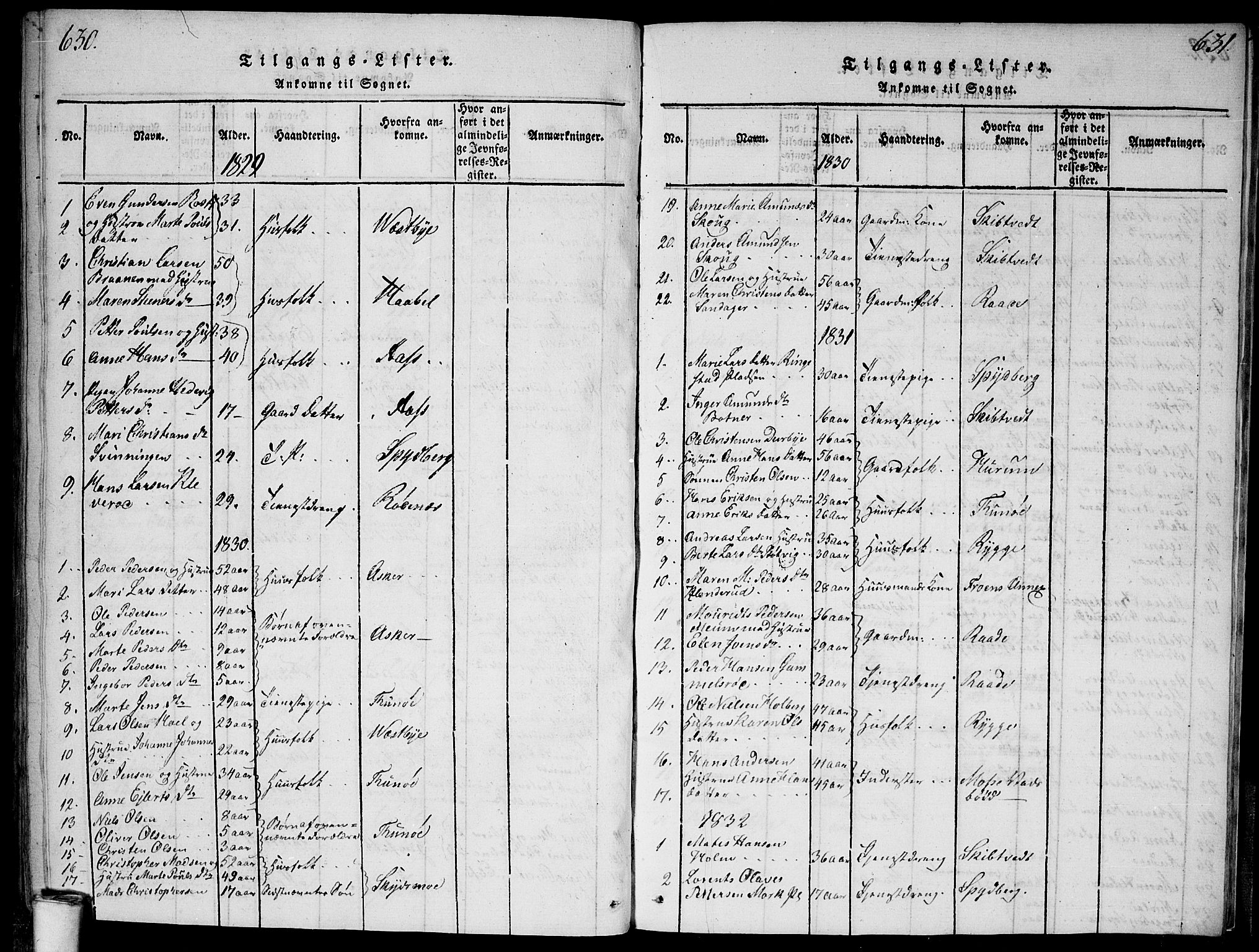 Våler prestekontor Kirkebøker, SAO/A-11083/G/Ga/L0001: Parish register (copy) no. I 1, 1815-1839, p. 630-631