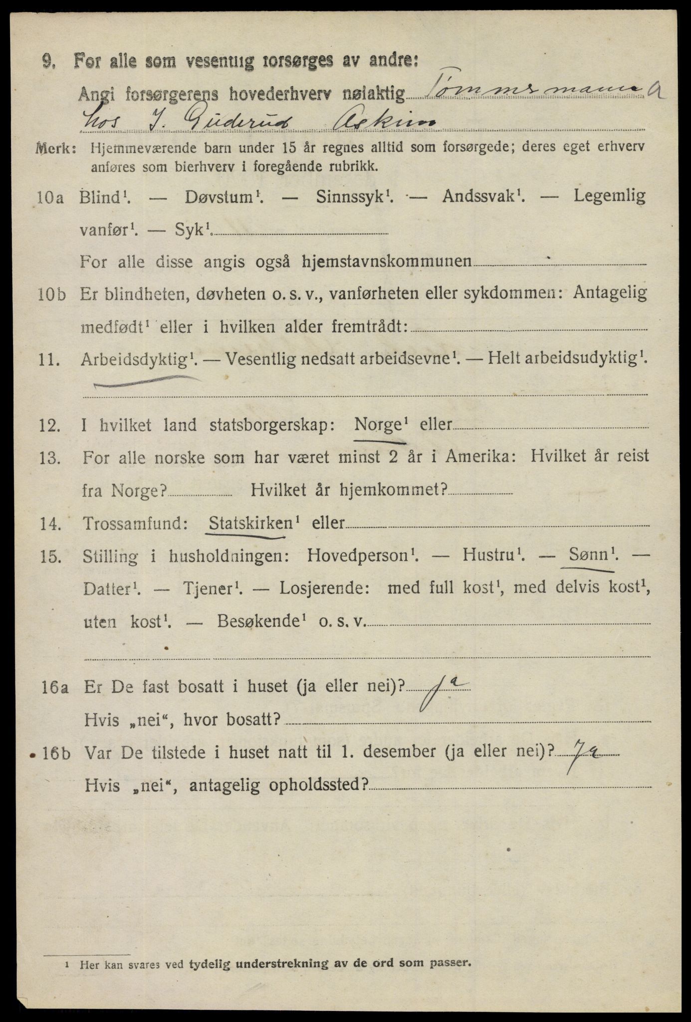 SAO, 1920 census for Askim, 1920, p. 7992