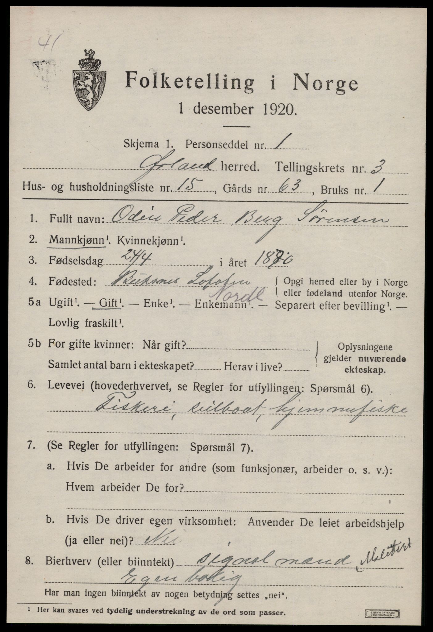 SAT, 1920 census for Ørland, 1920, p. 2641