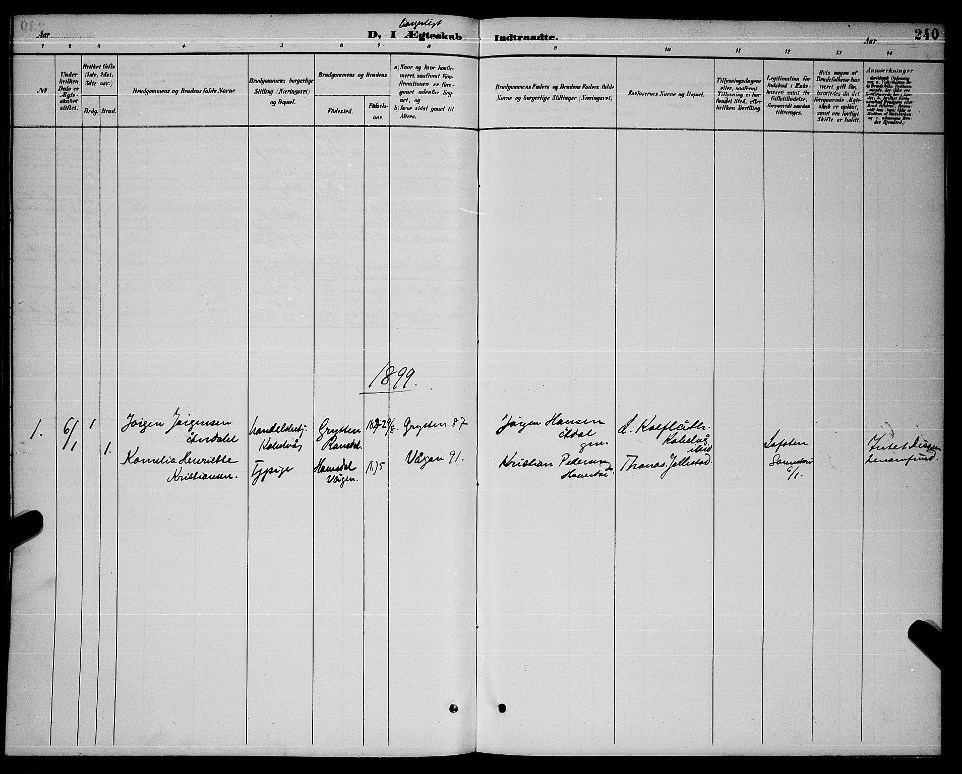 Ministerialprotokoller, klokkerbøker og fødselsregistre - Nordland, SAT/A-1459/874/L1077: Parish register (copy) no. 874C06, 1891-1900, p. 240