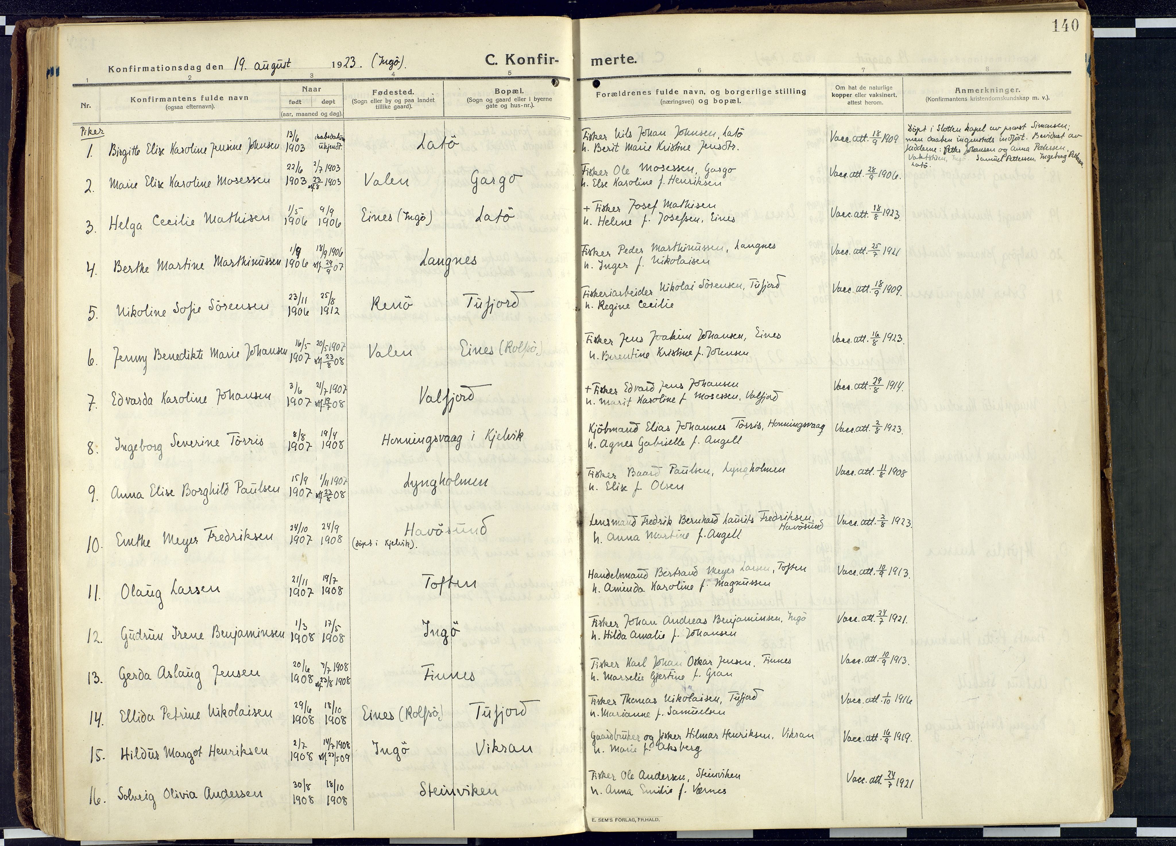 Måsøy sokneprestkontor, AV/SATØ-S-1348/H/Ha/L0010kirke: Parish register (official) no. 10, 1915-1933, p. 140