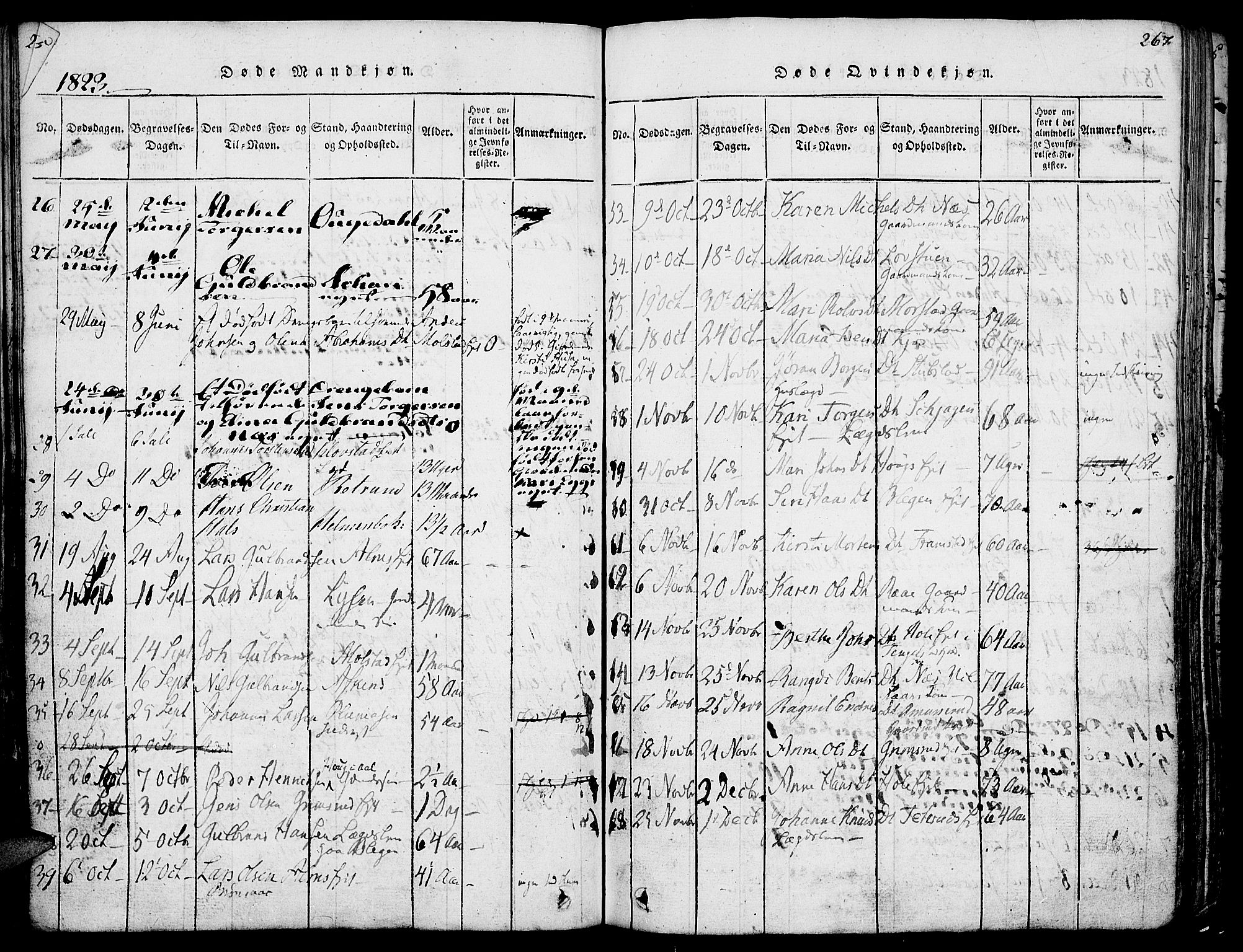 Gran prestekontor, AV/SAH-PREST-112/H/Ha/Haa/L0009: Parish register (official) no. 9, 1815-1824, p. 266-267