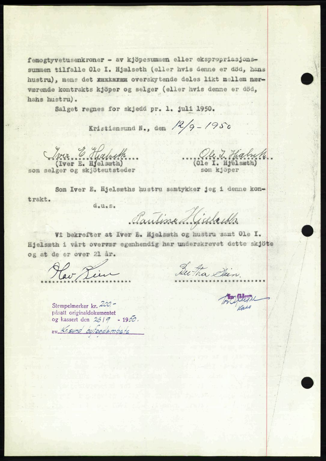 Kristiansund byfogd, AV/SAT-A-4587/A/27: Mortgage book no. 46, 1949-1950, Diary no: : 1600/1950