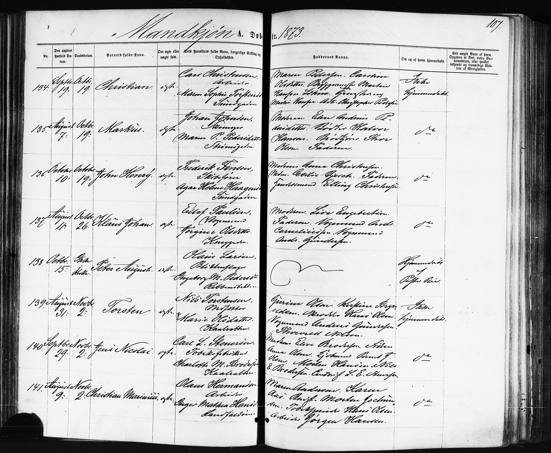 Bragernes kirkebøker, SAKO/A-6/F/Fb/L0004: Parish register (official) no. II 4, 1869-1875, p. 107
