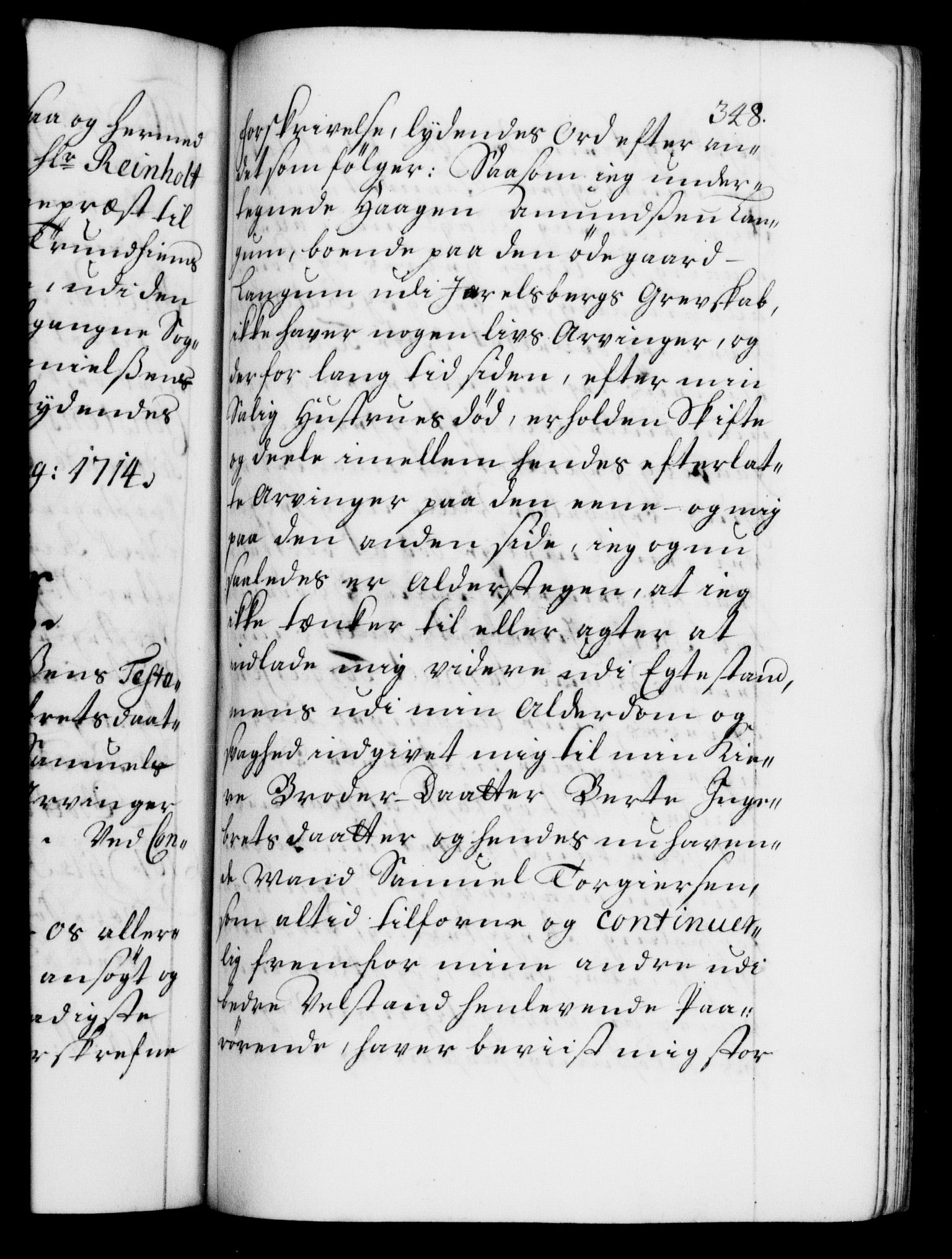 Danske Kanselli 1572-1799, AV/RA-EA-3023/F/Fc/Fca/Fcaa/L0021: Norske registre, 1712-1715, p. 348a