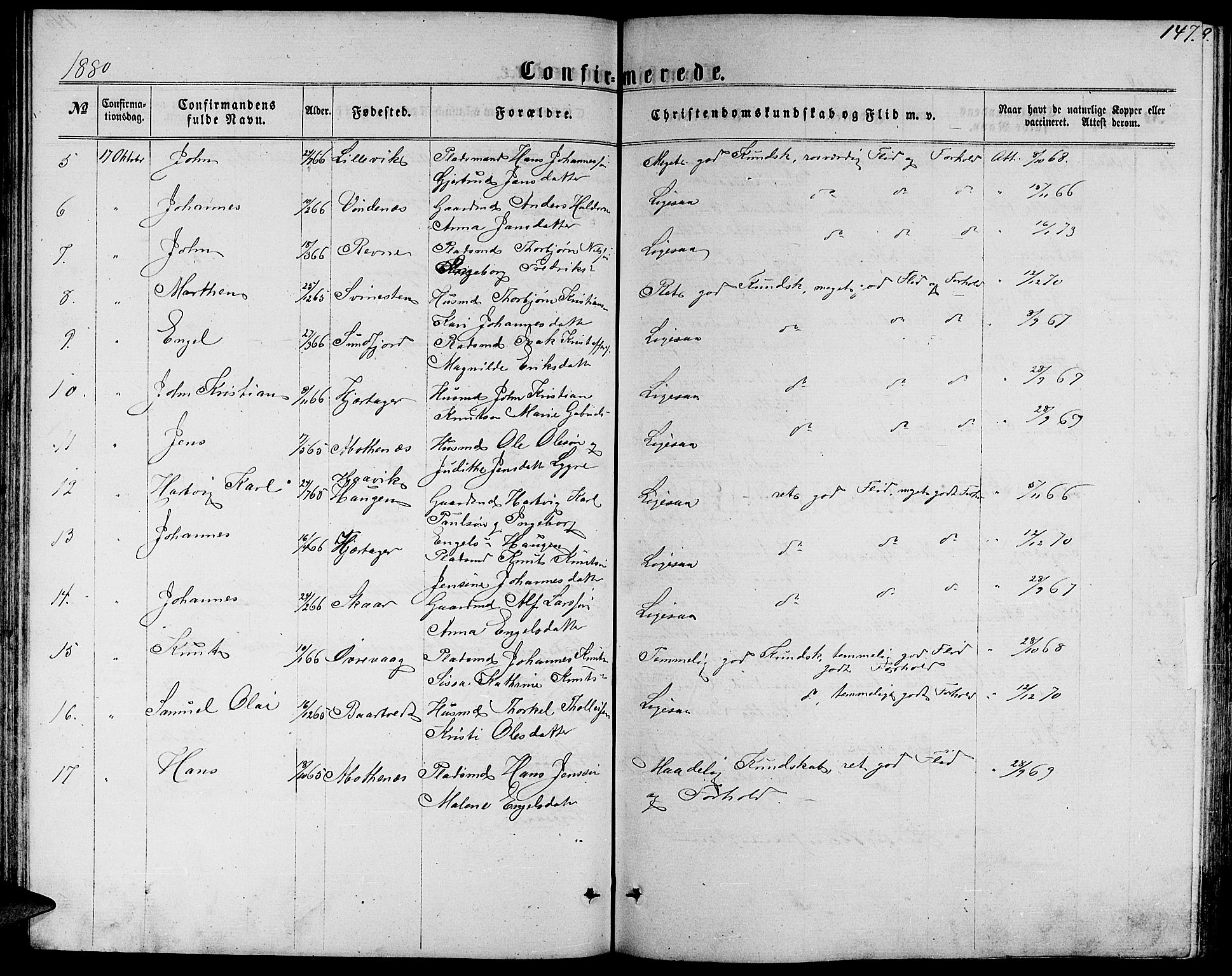 Fusa sokneprestembete, AV/SAB-A-75401/H/Hab: Parish register (copy) no. C 1, 1861-1885, p. 147