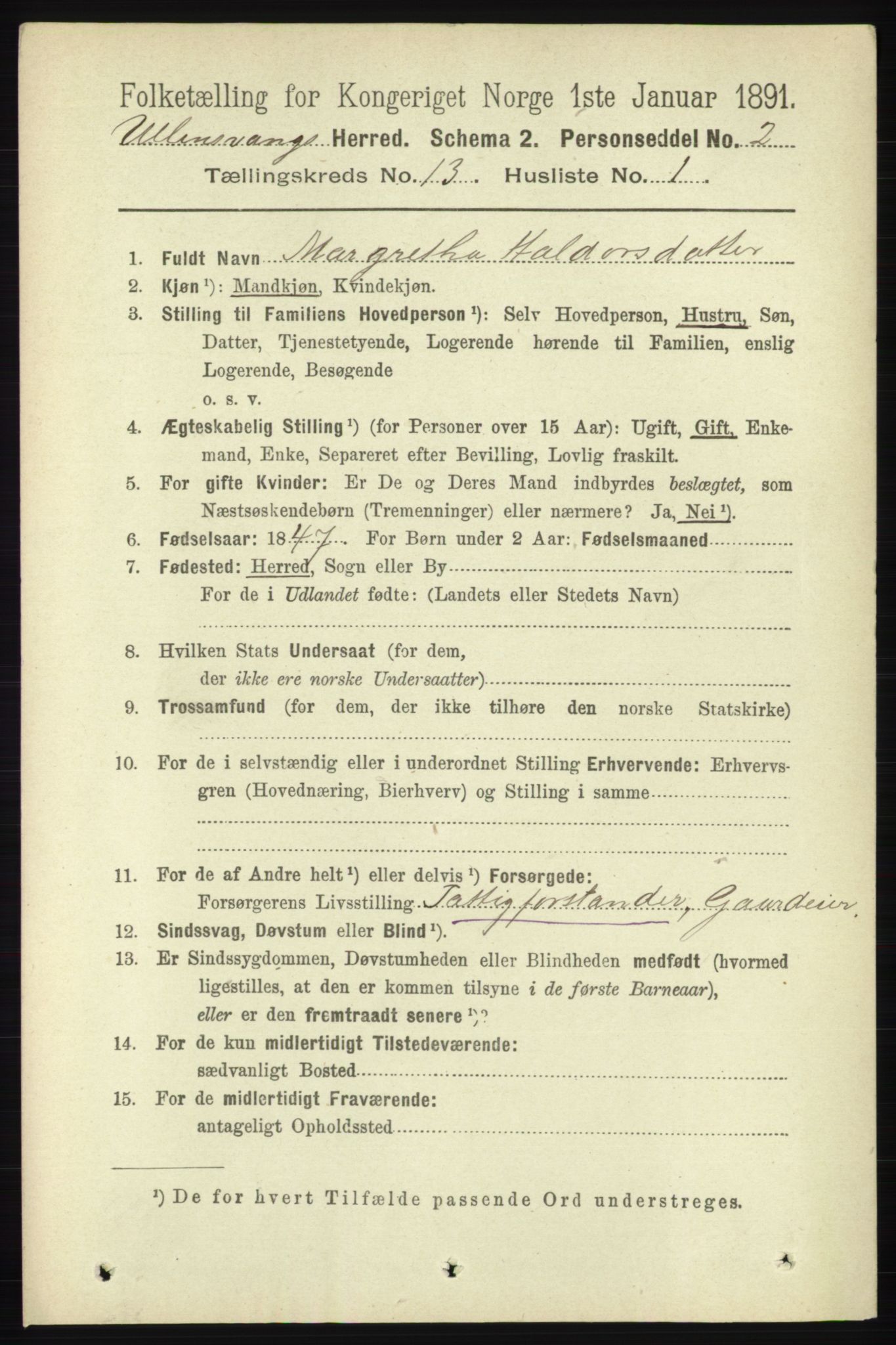 RA, 1891 census for 1230 Ullensvang, 1891, p. 5090