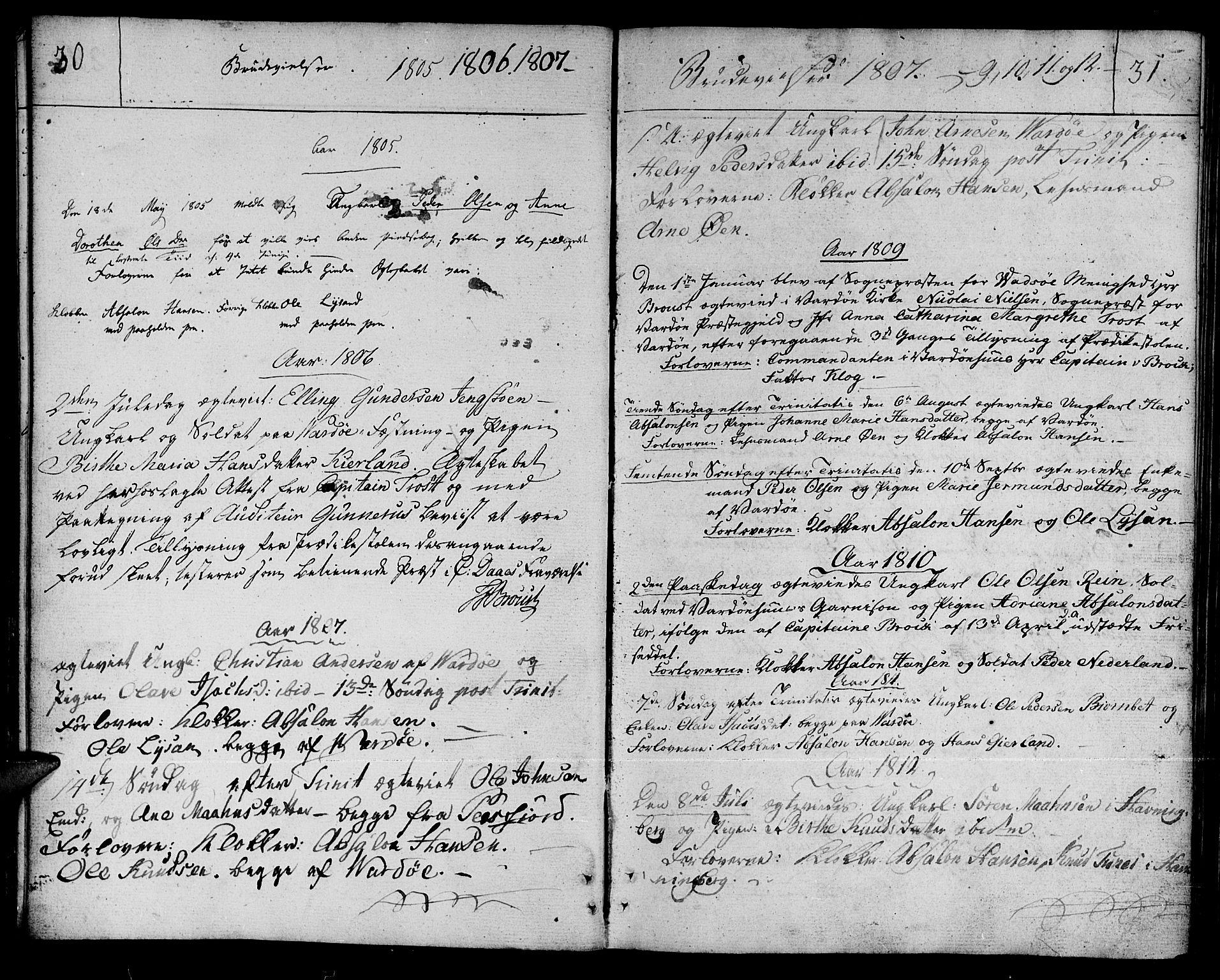 Vardø sokneprestkontor, SATØ/S-1332/H/Ha/L0002kirke: Parish register (official) no. 2, 1805-1842, p. 30-31