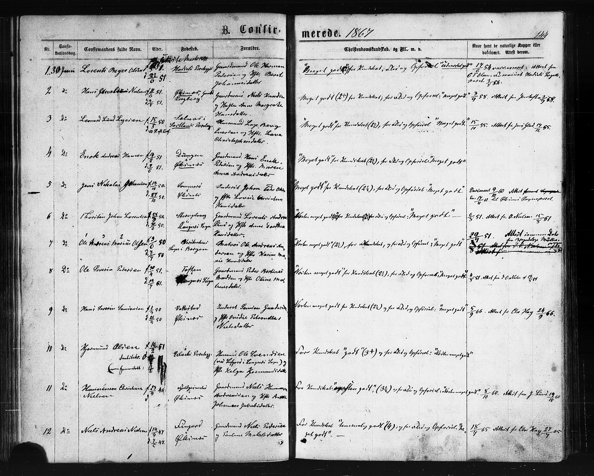 Ministerialprotokoller, klokkerbøker og fødselsregistre - Nordland, SAT/A-1459/893/L1334: Parish register (official) no. 893A07, 1867-1877, p. 144