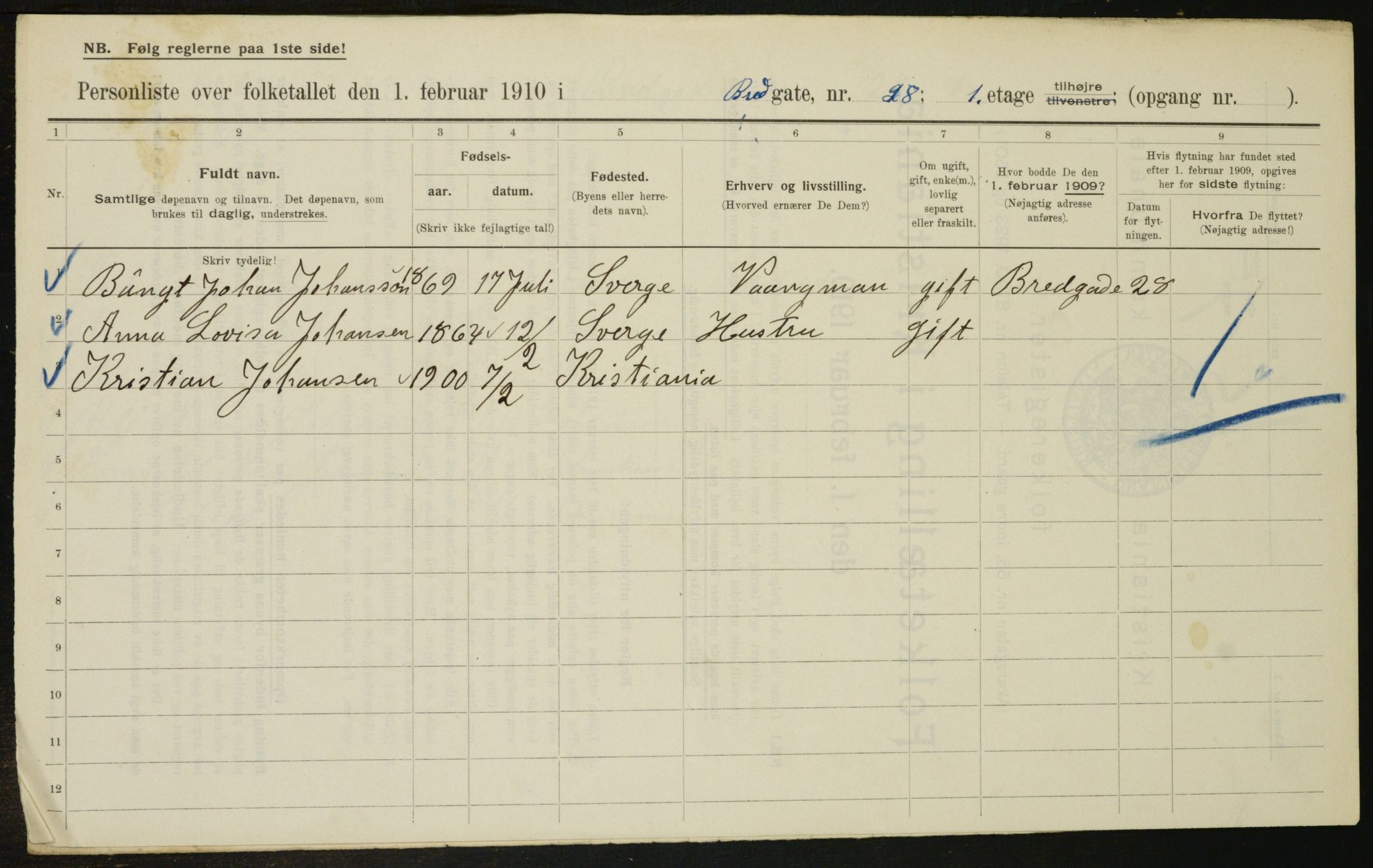 OBA, Municipal Census 1910 for Kristiania, 1910, p. 8339