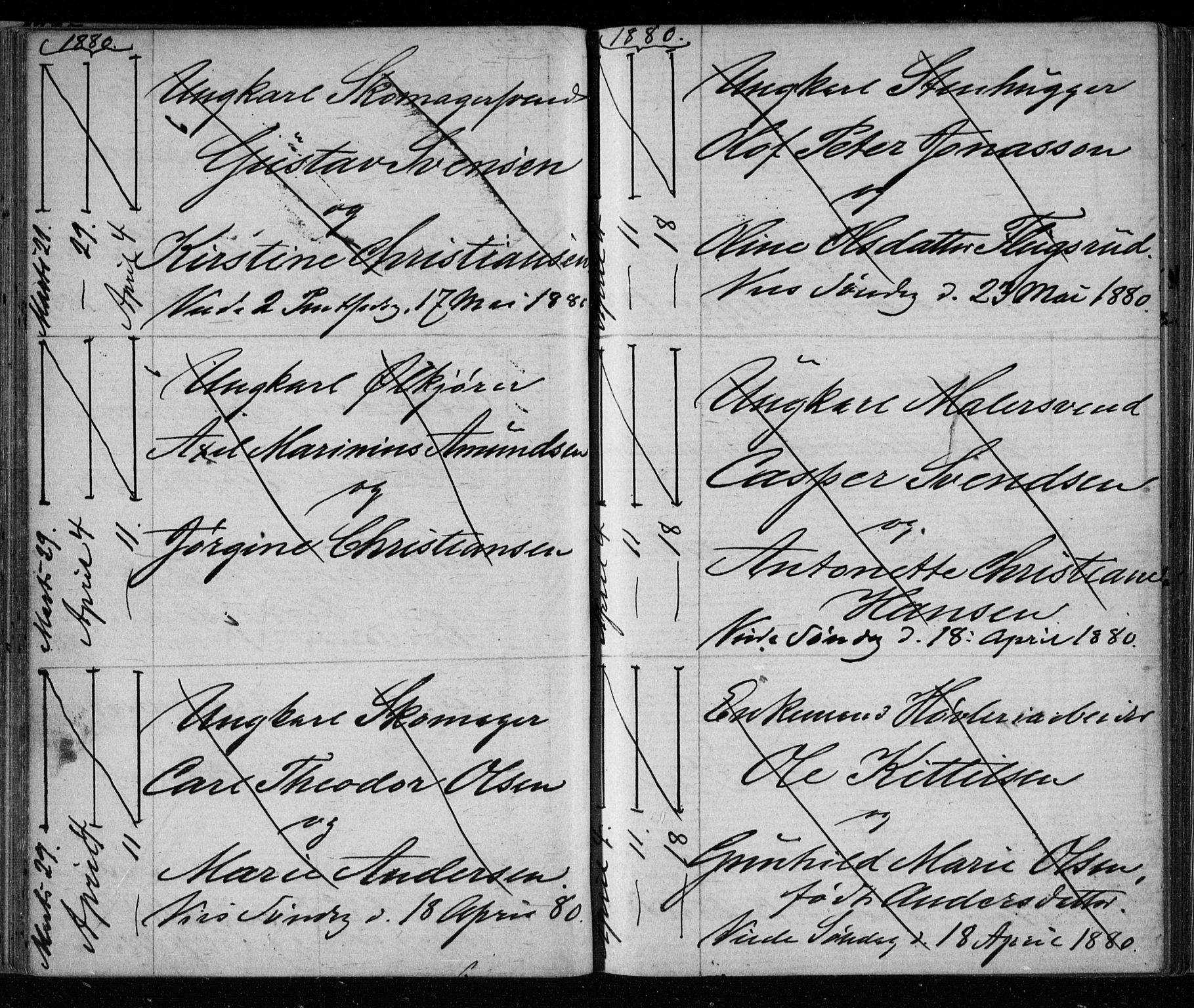 Bragernes kirkebøker, AV/SAKO-A-6/H/Ha/L0006: Banns register no. 6, 1873-1896