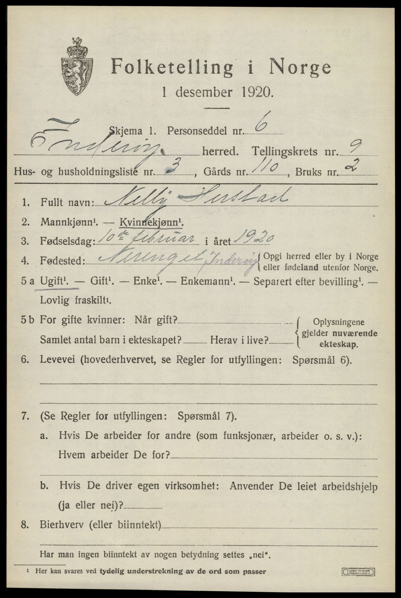 SAT, 1920 census for Inderøy, 1920, p. 6057