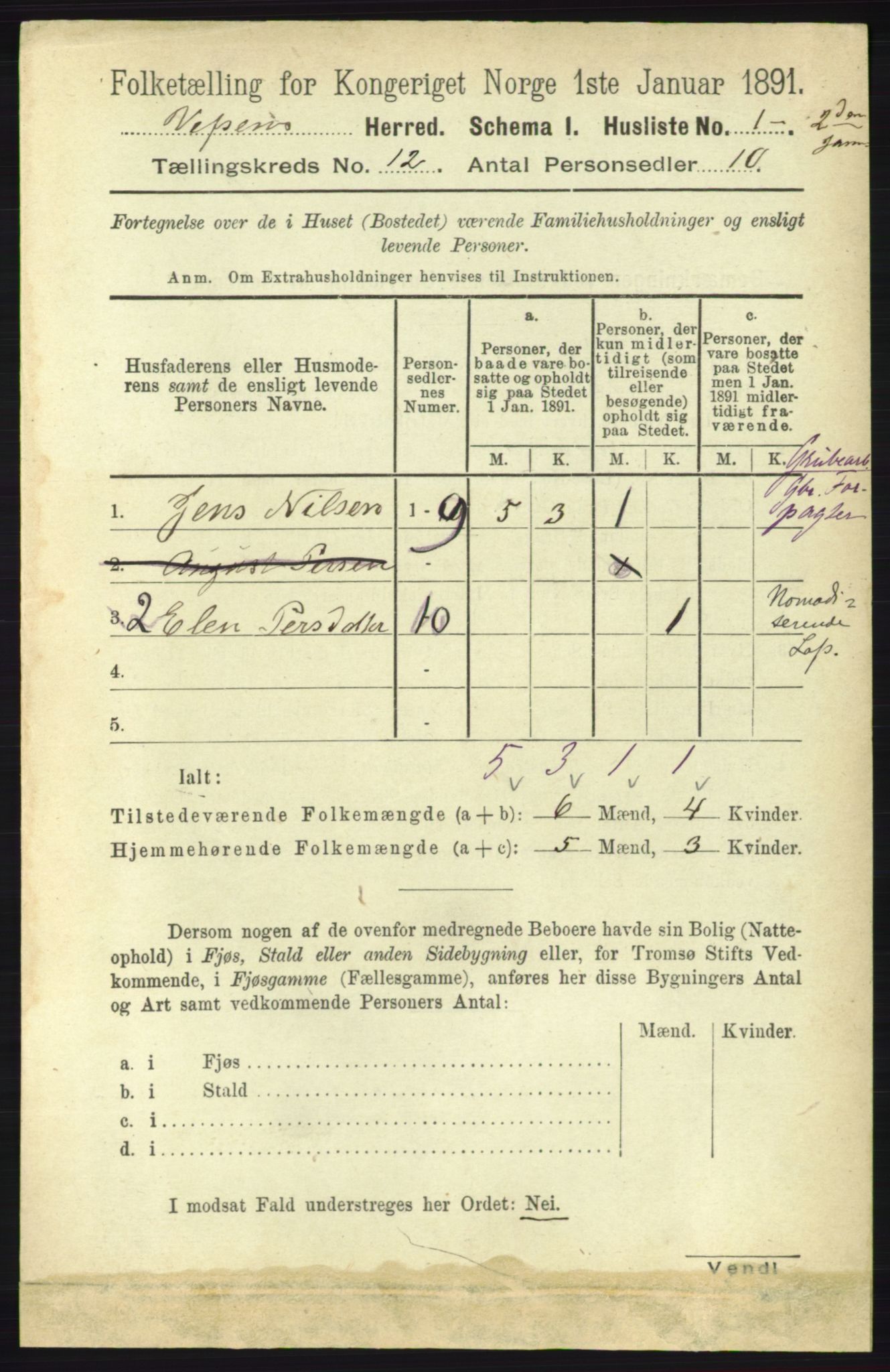 RA, 1891 census for 1824 Vefsn, 1891, p. 6056
