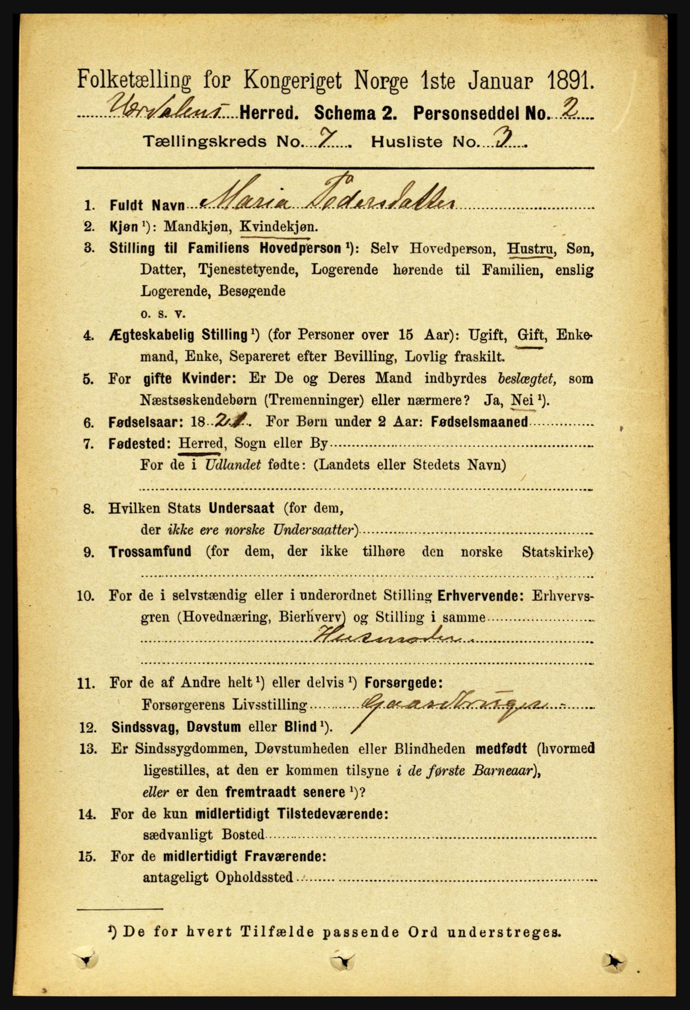 RA, 1891 census for 1721 Verdal, 1891, p. 3999