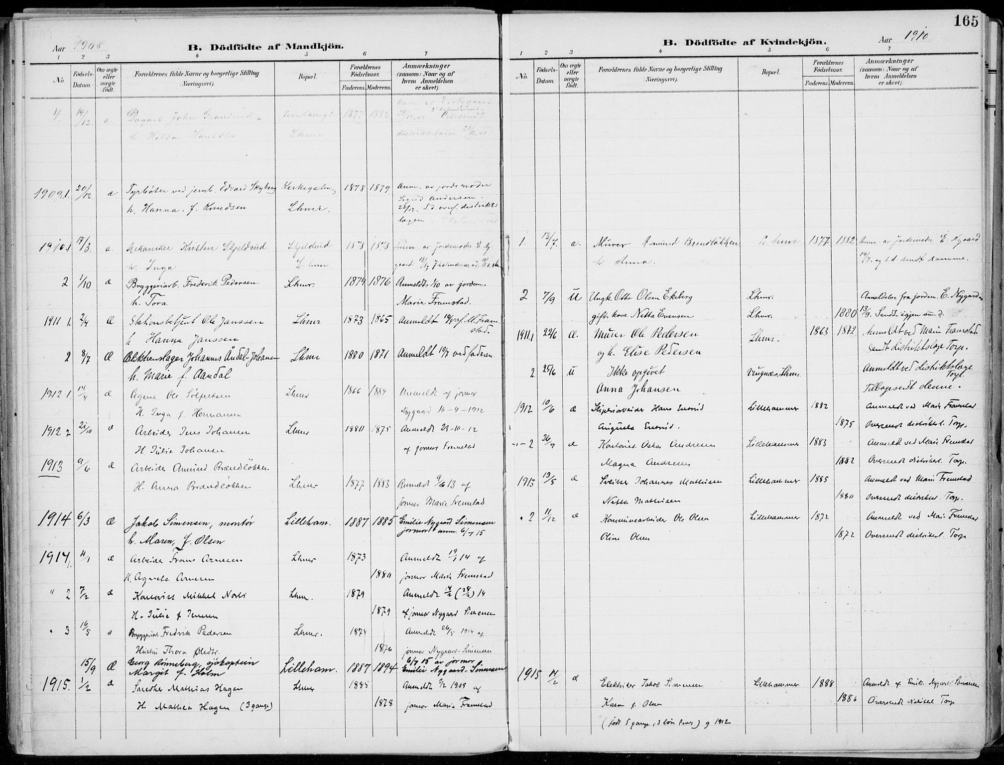 Lillehammer prestekontor, SAH/PREST-088/H/Ha/Haa/L0001: Parish register (official) no. 1, 1901-1916, p. 165