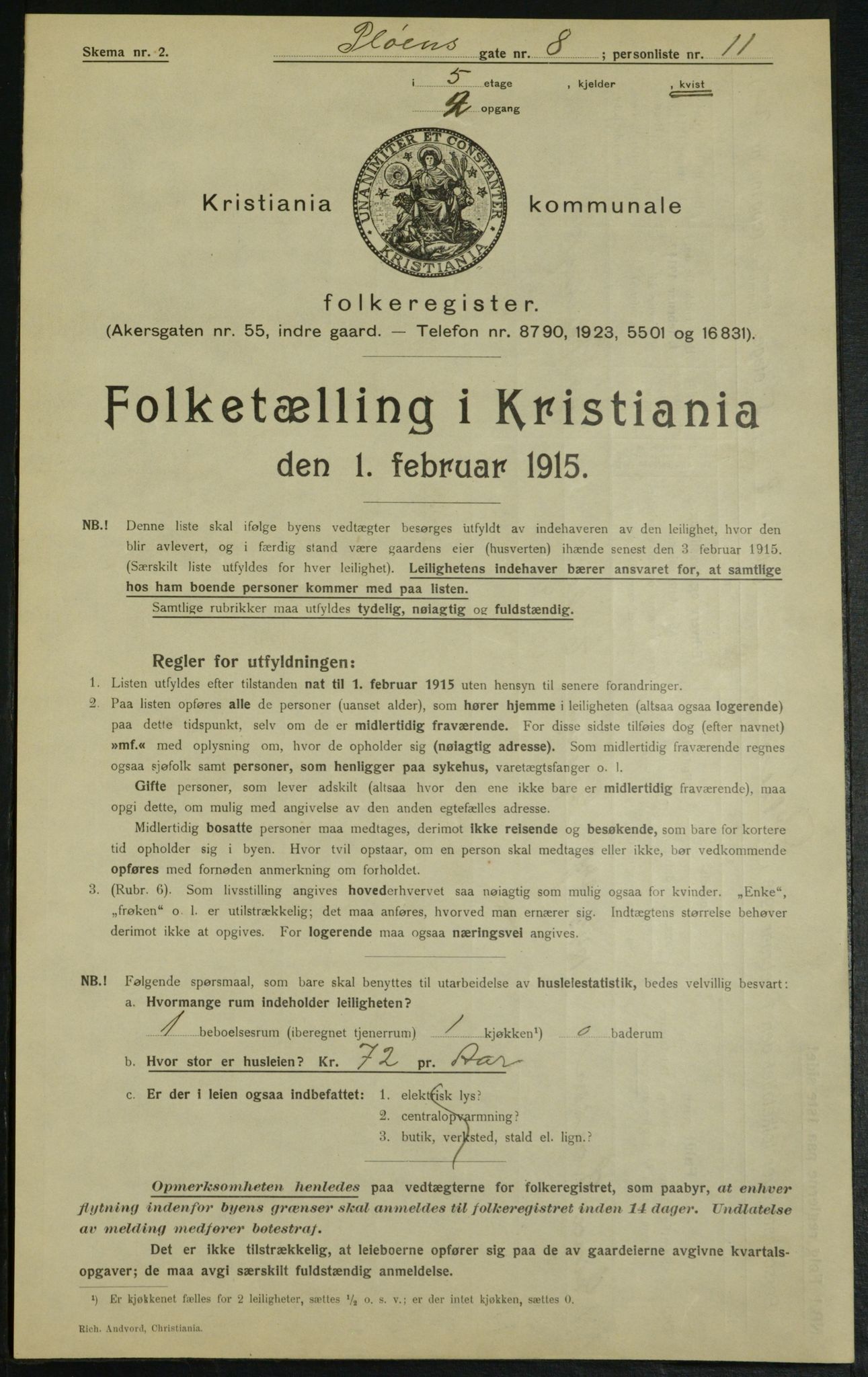 OBA, Municipal Census 1915 for Kristiania, 1915, p. 80333