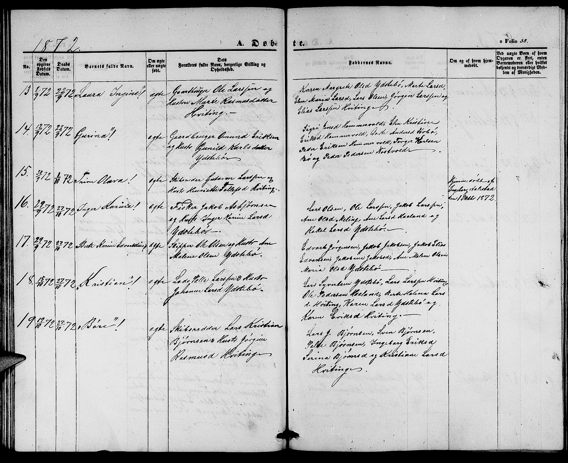 Rennesøy sokneprestkontor, SAST/A -101827/H/Ha/Hab/L0003: Parish register (copy) no. B 3, 1855-1888, p. 38