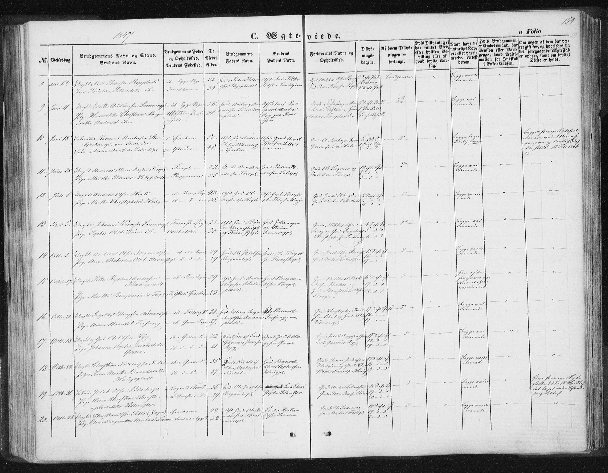 Ministerialprotokoller, klokkerbøker og fødselsregistre - Nord-Trøndelag, SAT/A-1458/746/L0446: Parish register (official) no. 746A05, 1846-1859, p. 159