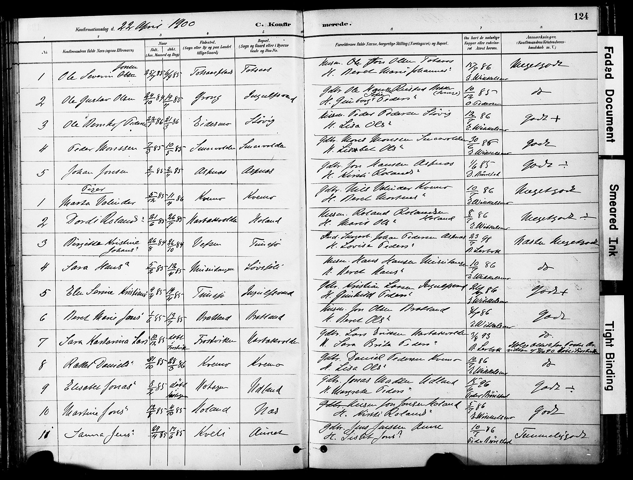 Ministerialprotokoller, klokkerbøker og fødselsregistre - Nord-Trøndelag, SAT/A-1458/755/L0494: Parish register (official) no. 755A03, 1882-1902, p. 124