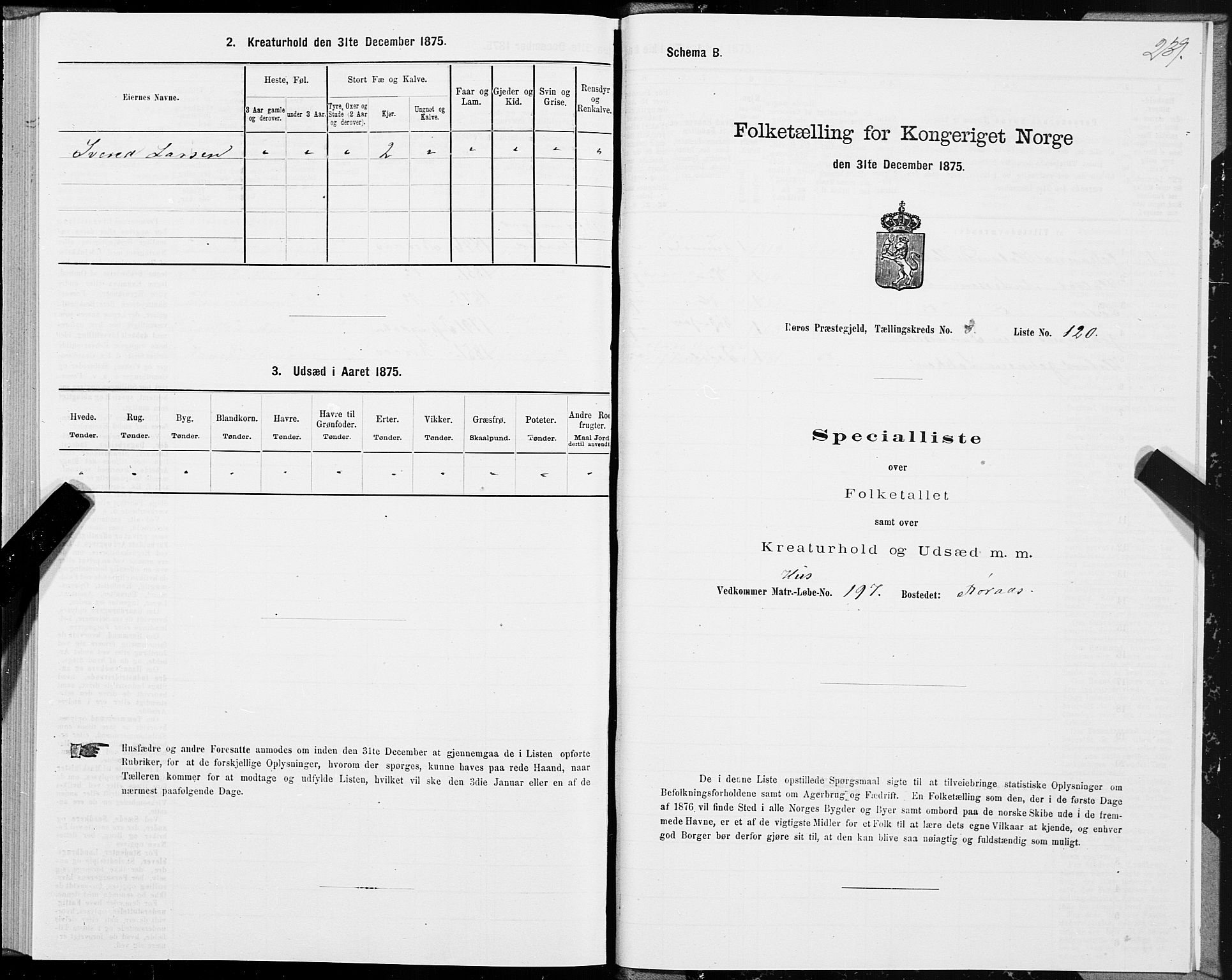 SAT, 1875 census for 1640P Røros, 1875, p. 2239