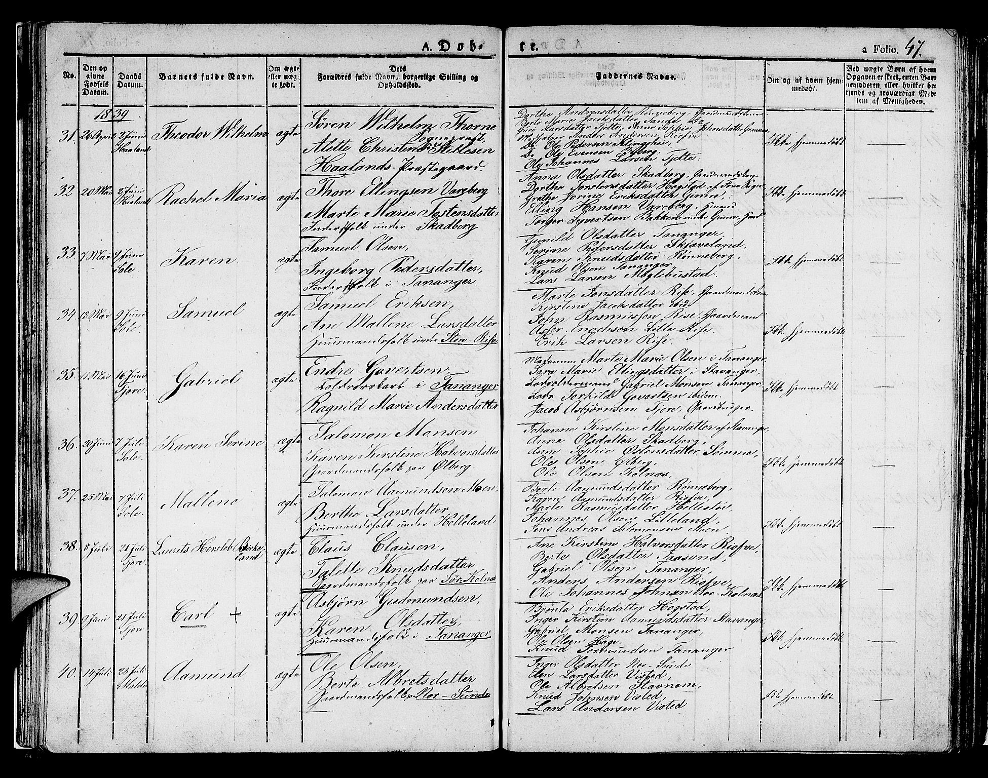 Håland sokneprestkontor, AV/SAST-A-101802/001/30BA/L0005: Parish register (official) no. A 5, 1829-1841, p. 47