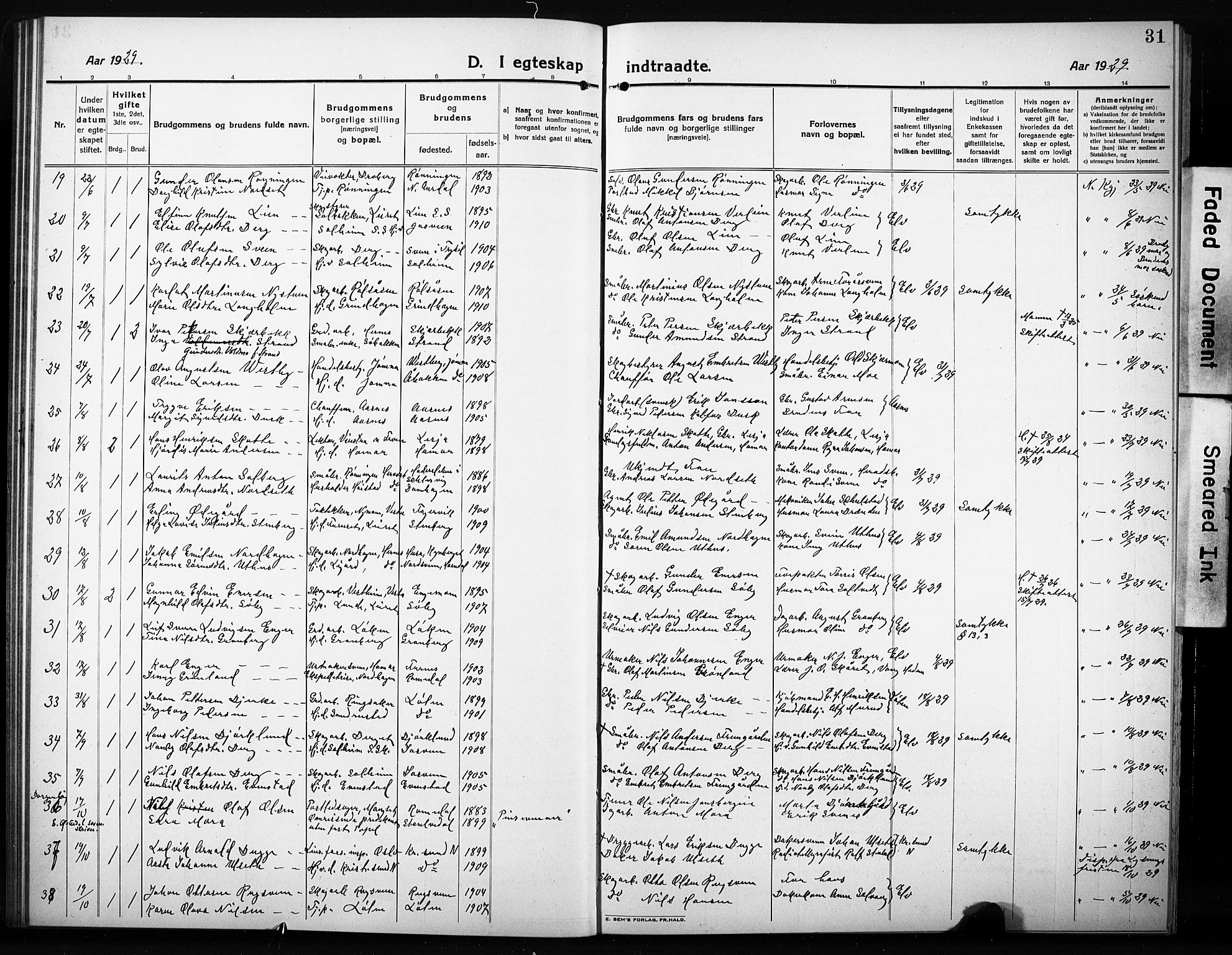 Elverum prestekontor, AV/SAH-PREST-044/H/Ha/Hab/L0014: Parish register (copy) no. 14, 1922-1933, p. 31