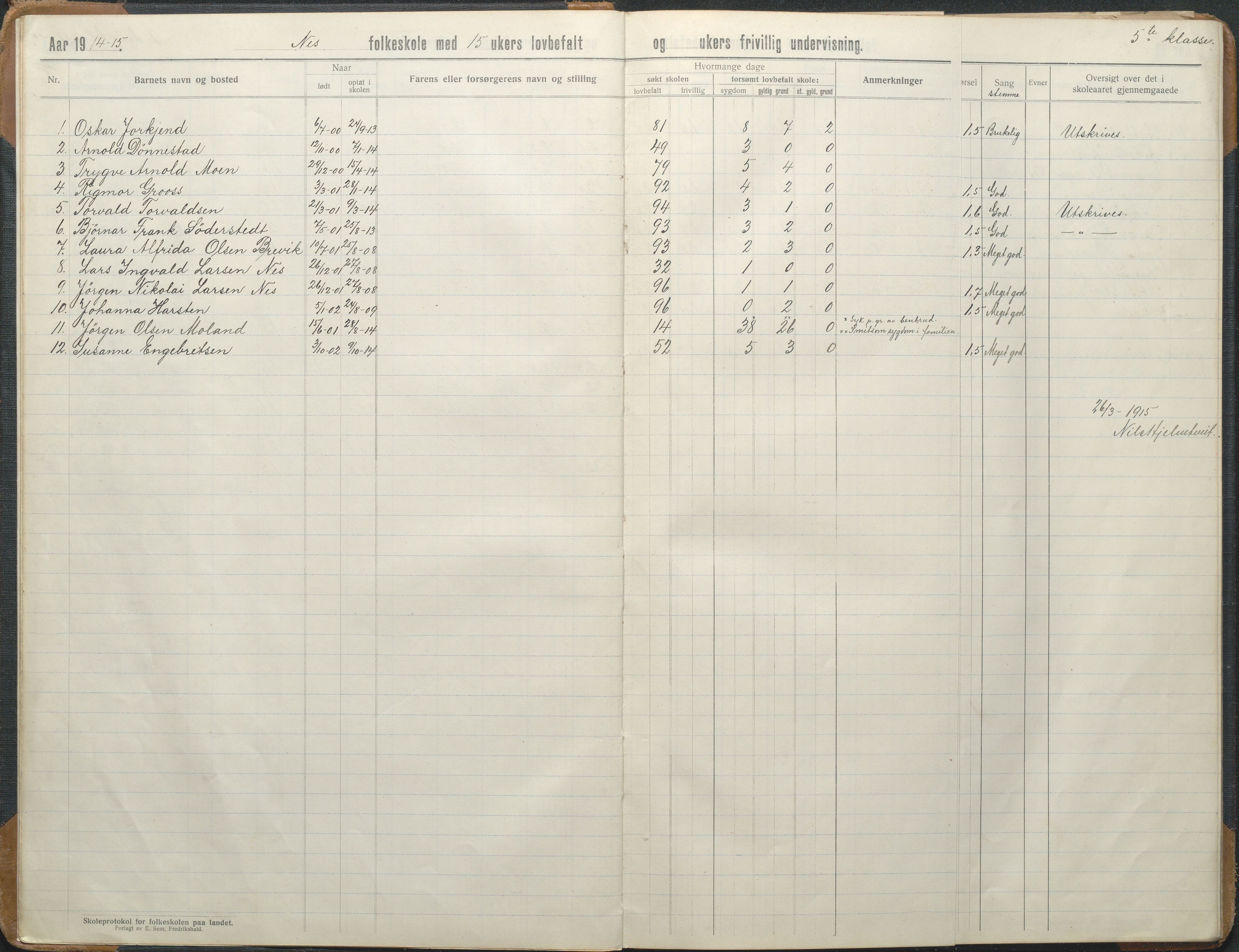 Stokken kommune, AAKS/KA0917-PK/04/04d/L0012: Skoleprotokoll, 1913-1938