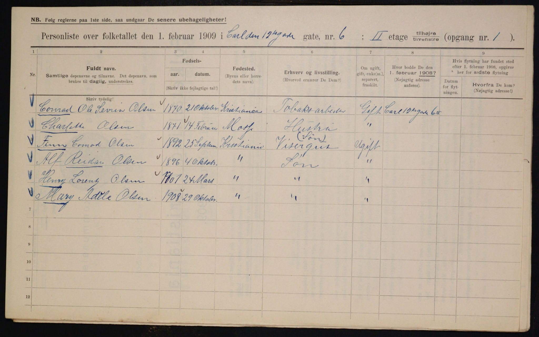 OBA, Municipal Census 1909 for Kristiania, 1909, p. 44108