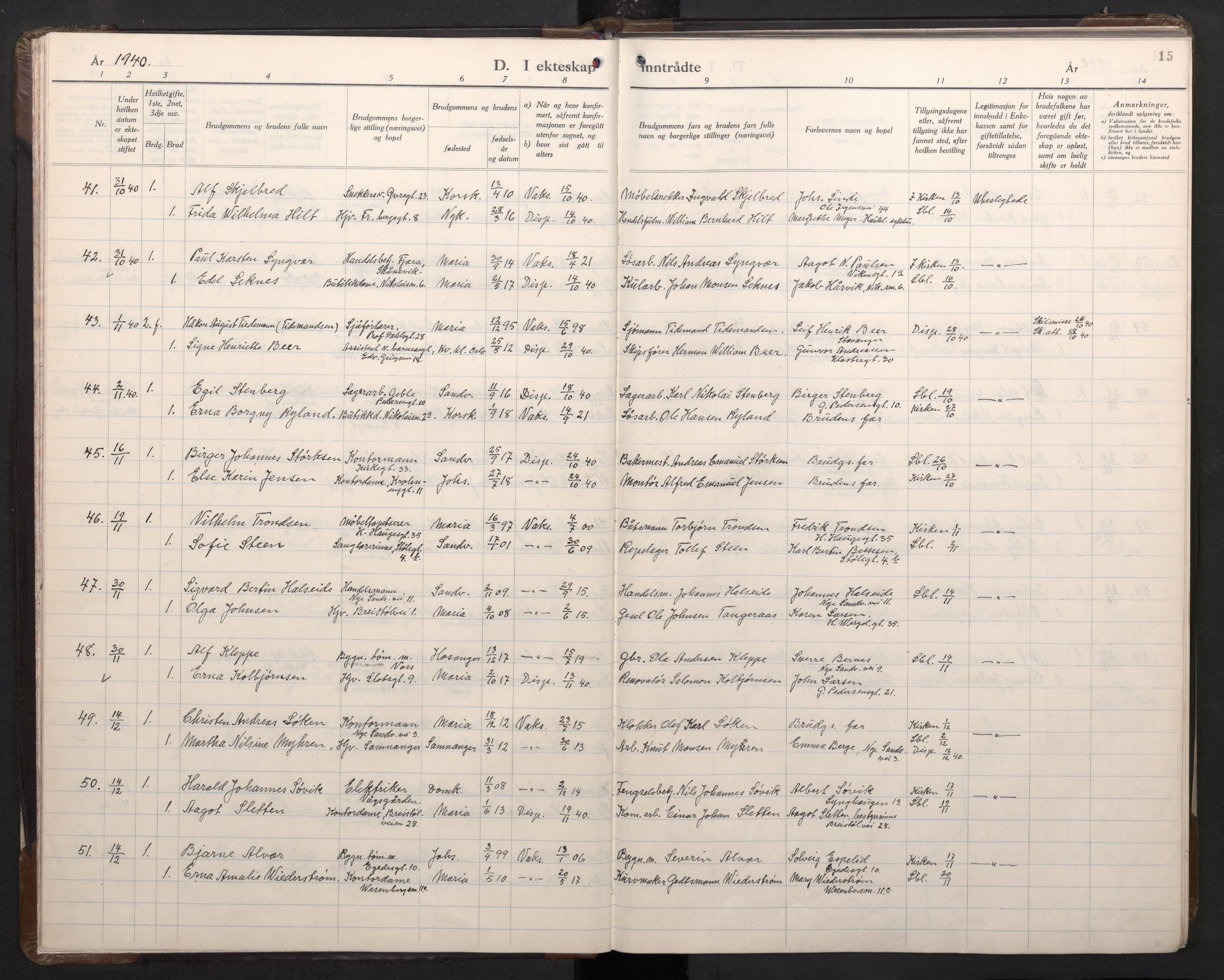 Mariakirken Sokneprestembete, AV/SAB-A-76901/H/Haa/L0019: Parish register (official) no. D 1, 1939-1963, p. 14b-15a